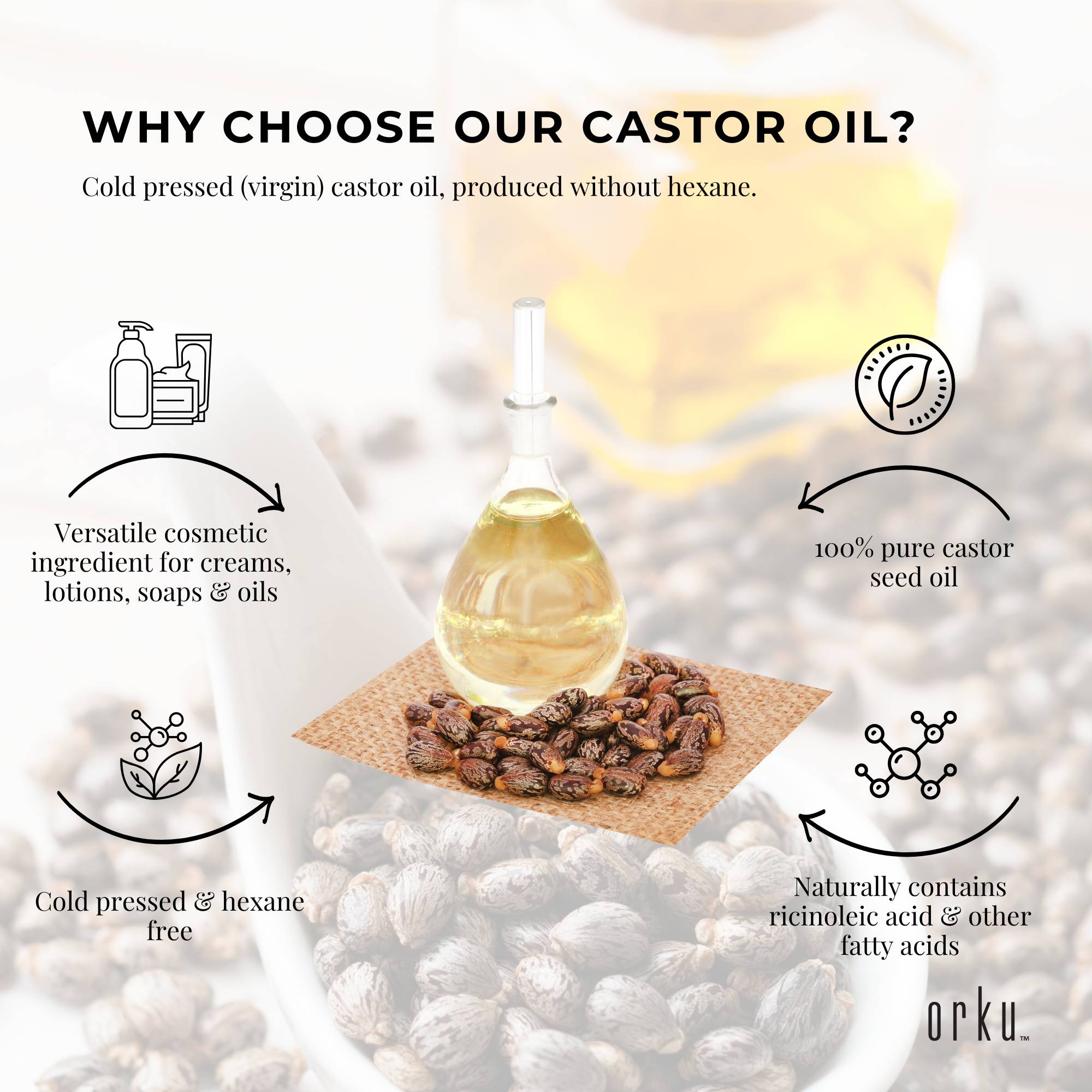 Facial Lotions & Moisturisers: Orku 1L Castor Oil - Hexane Free Cold Virgin Pressed