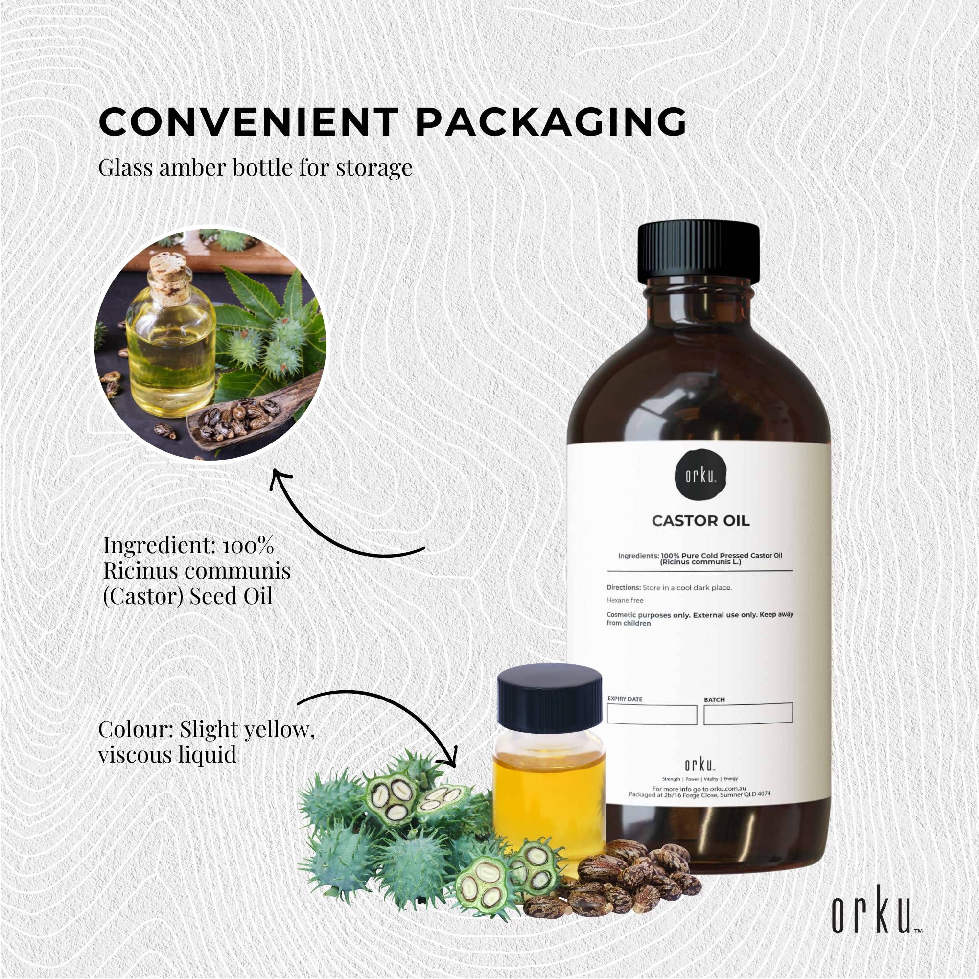 Facial Lotions & Moisturisers: Orku 1L Castor Oil - Hexane Free Cold Virgin Pressed