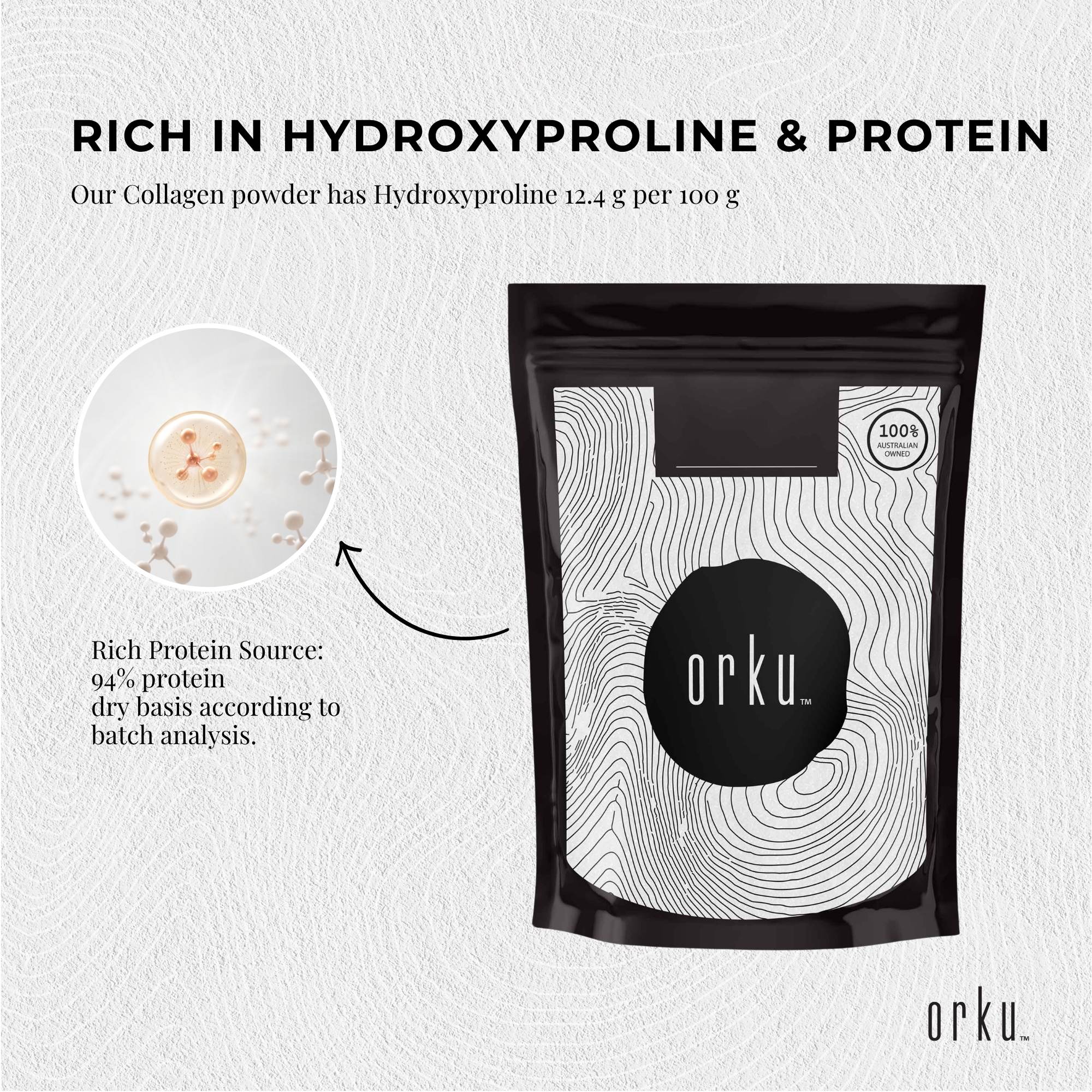 Orku 1Kg Bovine Collagen Peptides Powder Hydrolysed Protein Unflavoured