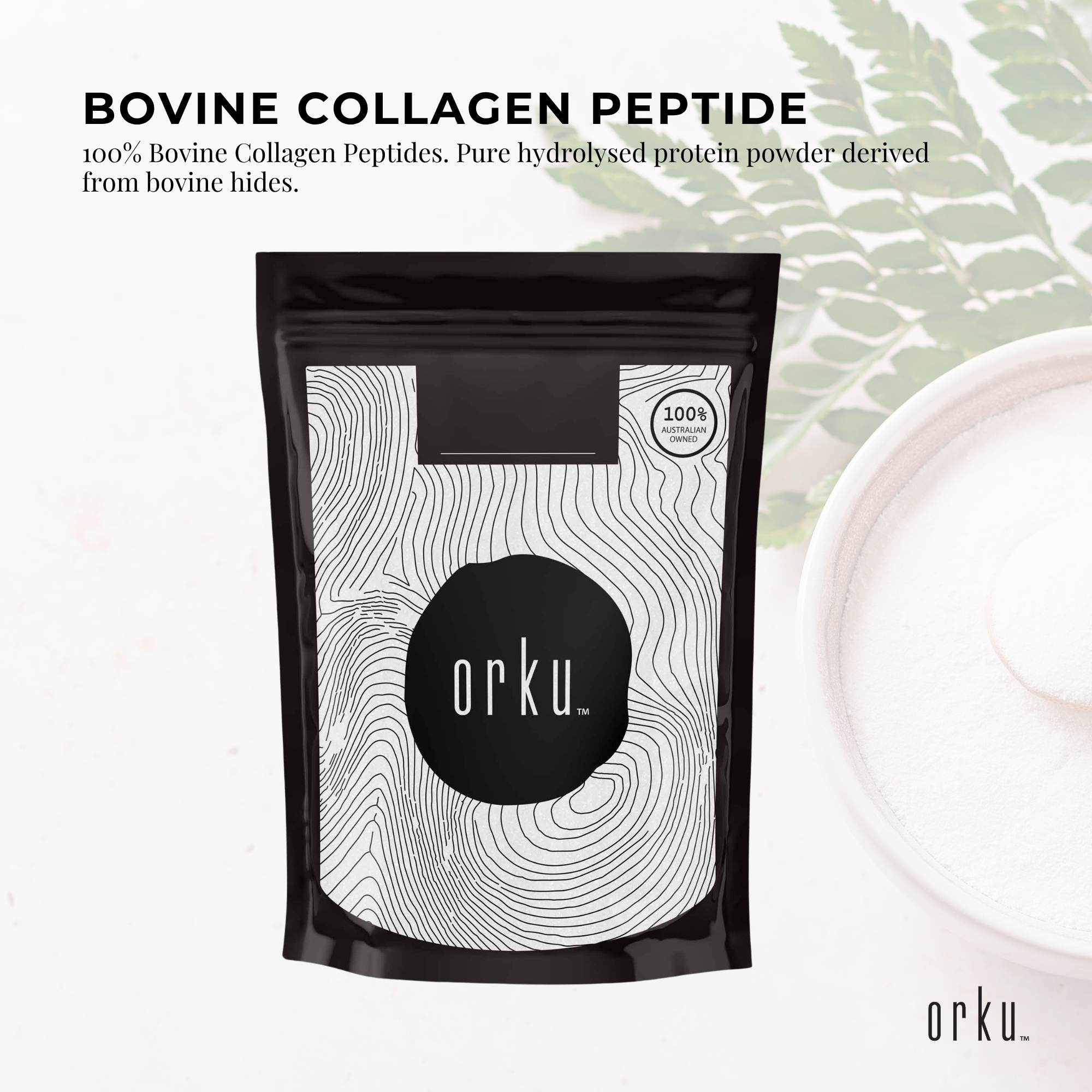 Orku 2Kg Bovine Collagen Peptides Powder Hydrolysed Protein Unflavoured