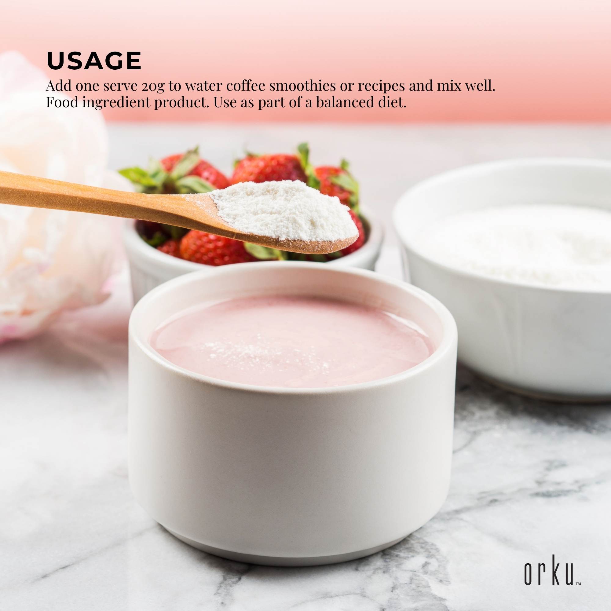 Orku 2Kg Bovine Collagen Peptides Powder Hydrolysed Protein Unflavoured