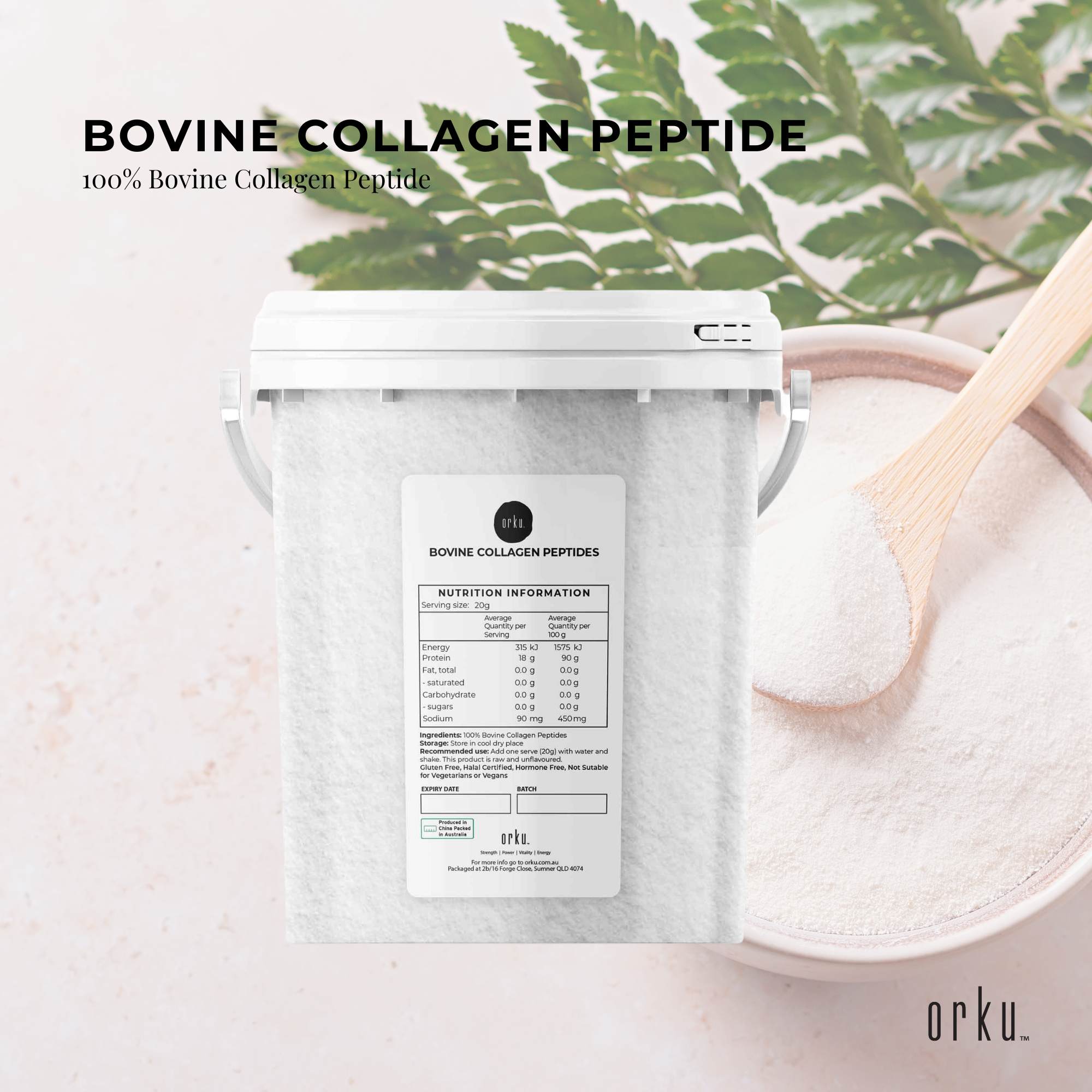Orku 600g Bovine Collagen Peptides Powder Tub Hydrolysed Protein