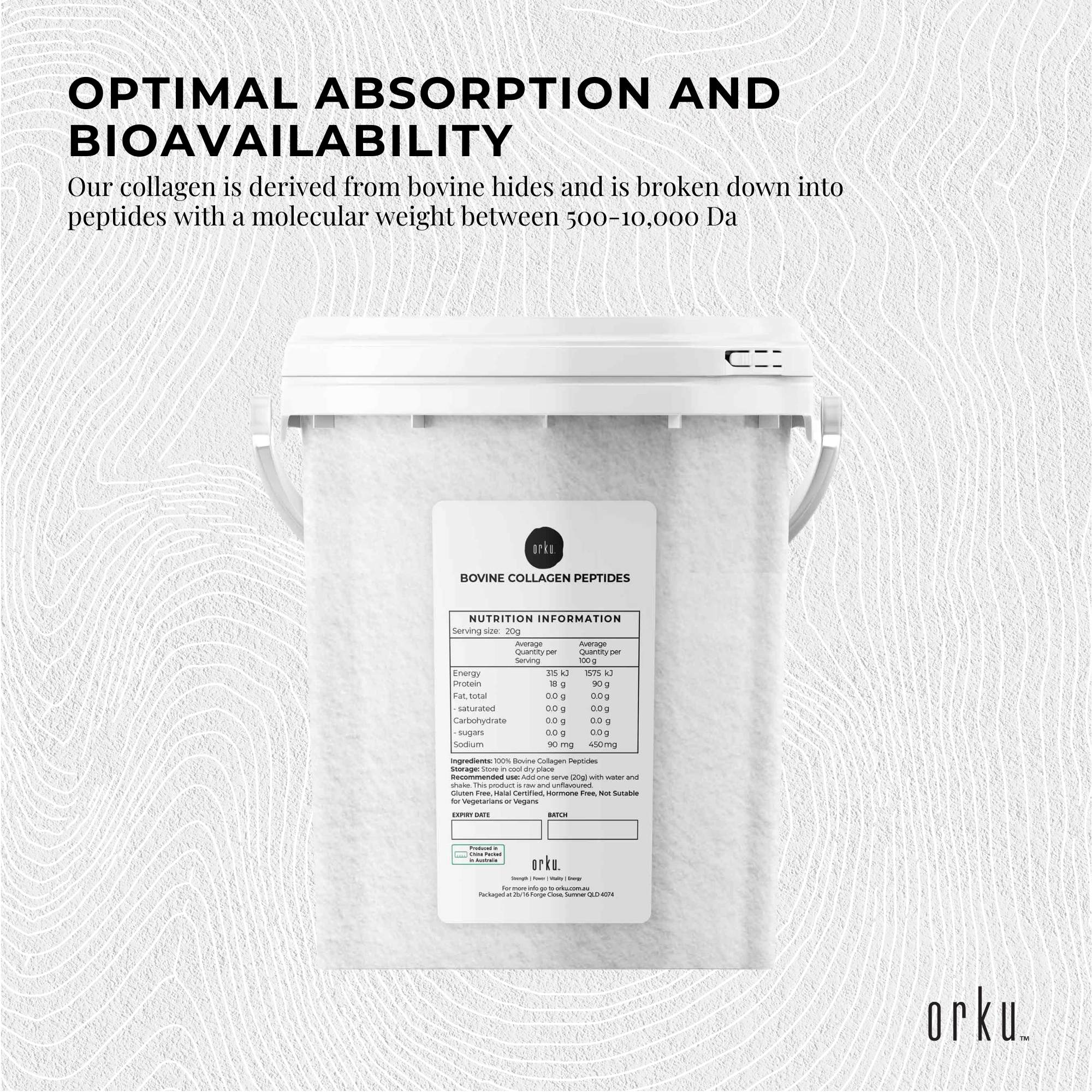 Orku 600g Bovine Collagen Peptides Powder Tub Hydrolysed Protein