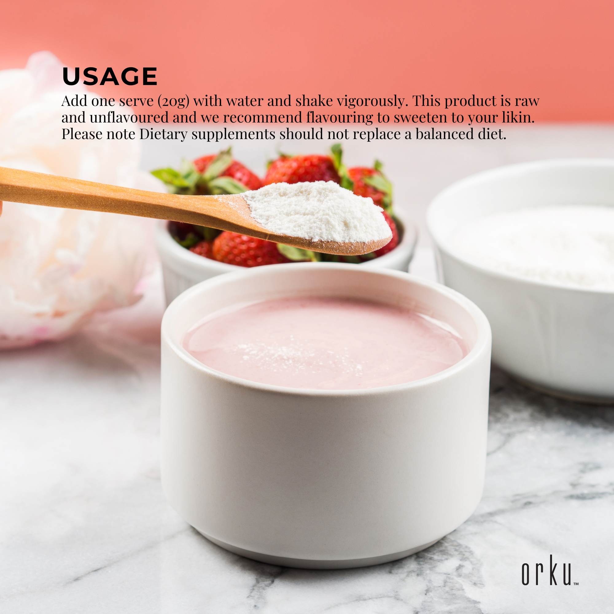 Orku 600g Bovine Collagen Peptides Powder Tub Hydrolysed Protein
