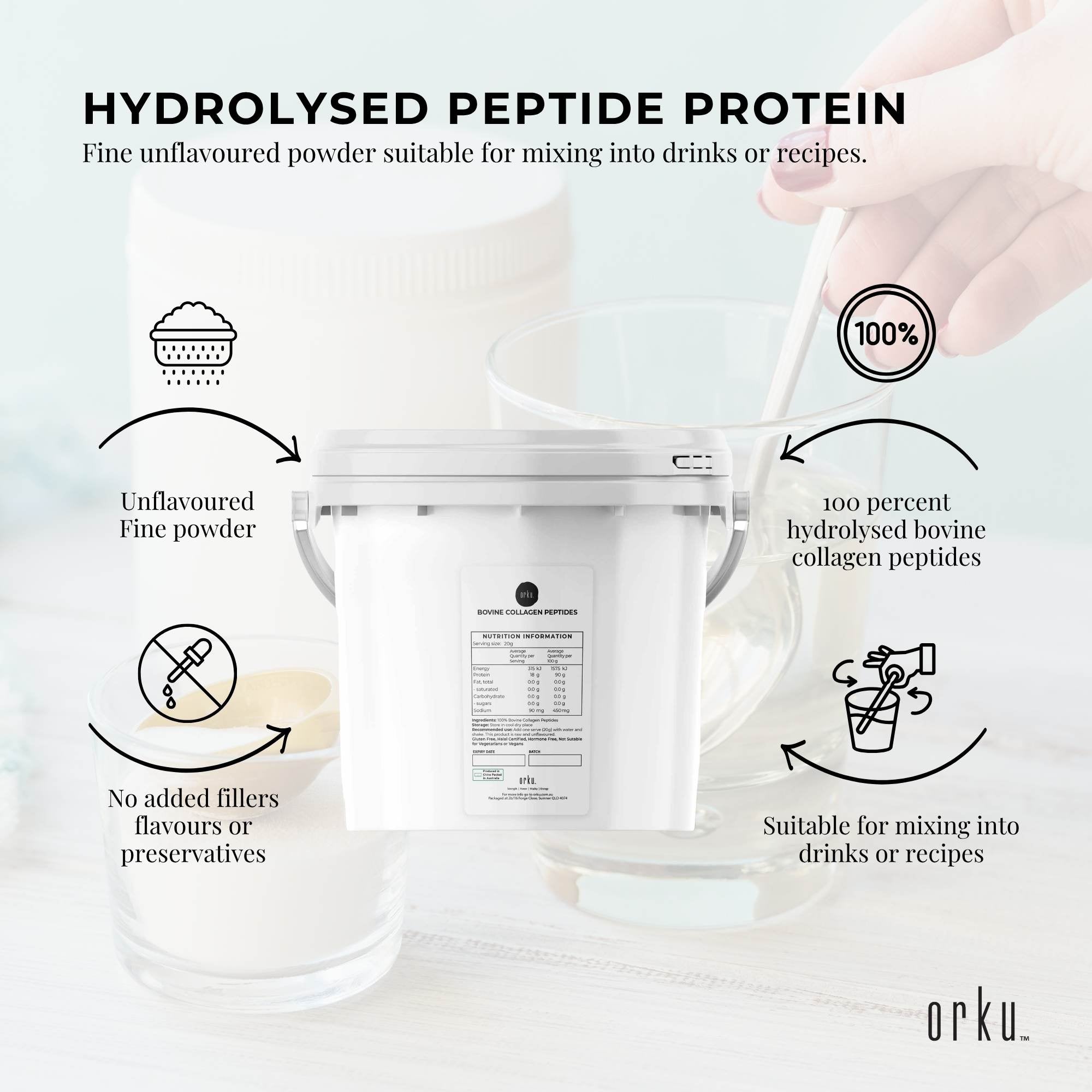 Orku 2.5Kg Bovine Collagen Peptides Powder Tub Hydrolysed Protein