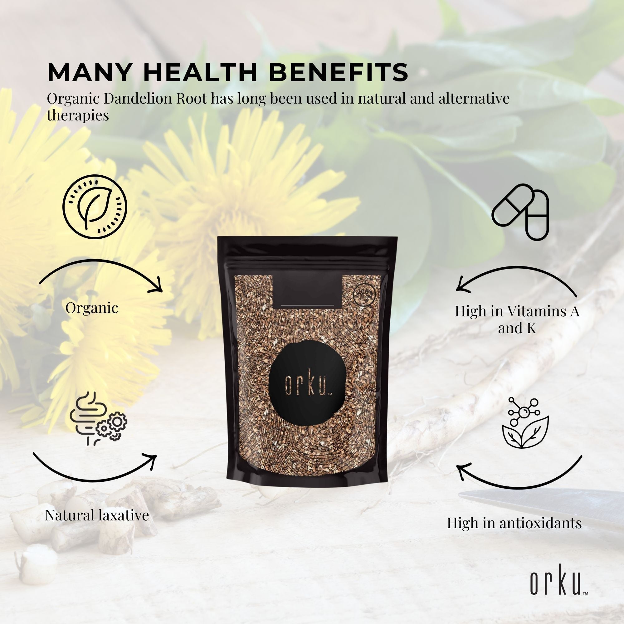 Teas & Accessories: 100g Organic Dandelion Root - Dried Raw Herbal Tea Supplement