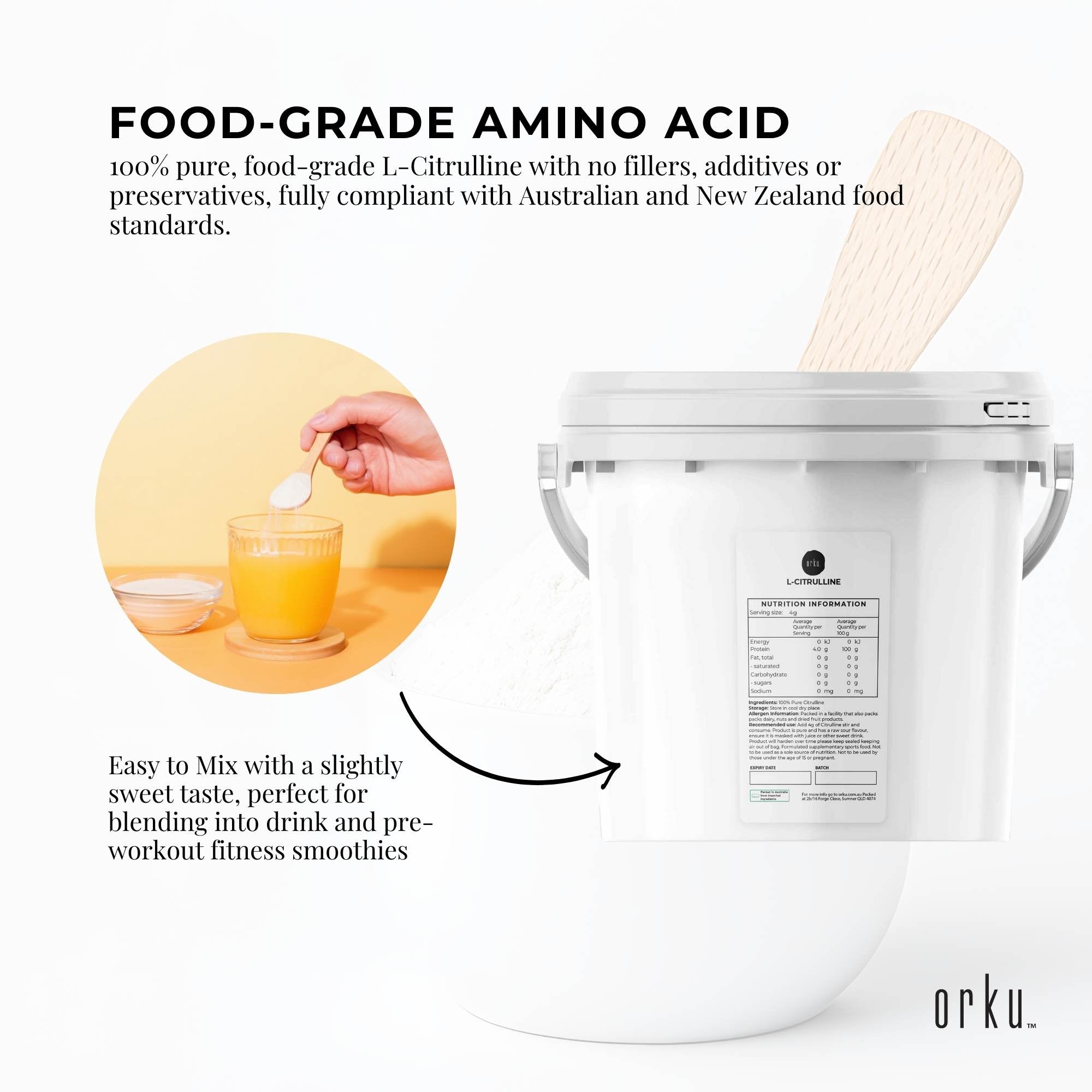 Orku 3Kg L-Citrulline Powder Buckets - 100 % Pure Food Grade Amino Acid
