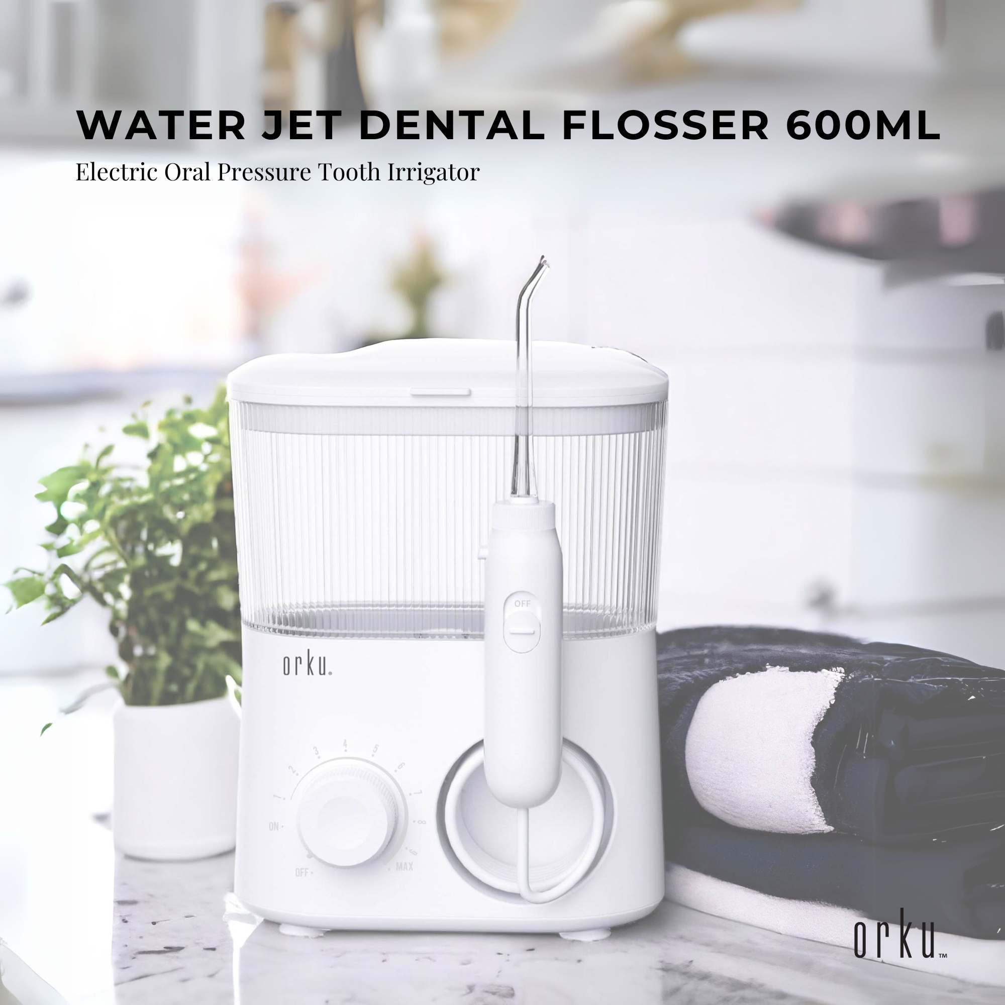 Oral Care: Water Jet Dental Flosser 600ml White - Electric Oral Pressure Tooth Irrigator