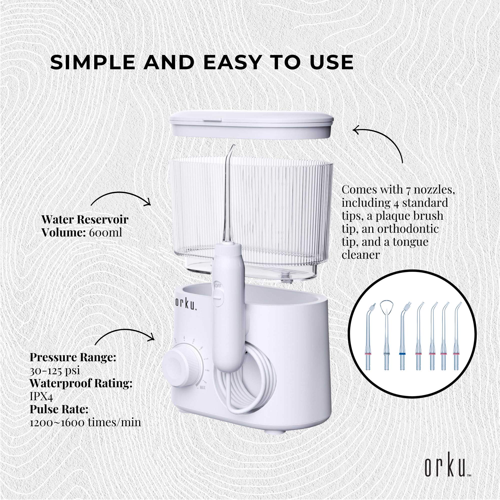 Oral Care: Water Jet Dental Flosser 600ml White - Electric Oral Pressure Tooth Irrigator
