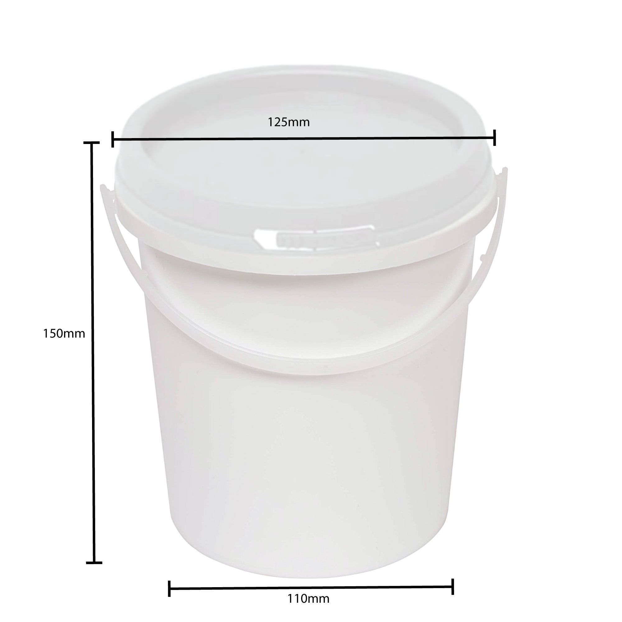 Kitchee 10x 1.2L Plastic Buckets + Lids - Empty Food Grade Tub Handle White