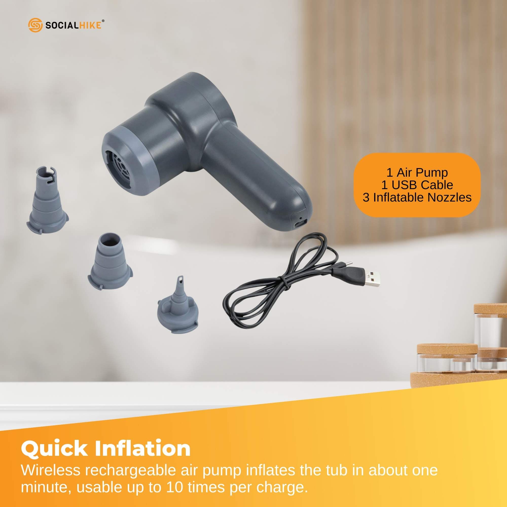 Social Hike Portable Bathtub and Wireless Pump - Inflatable Adult Tub Blue