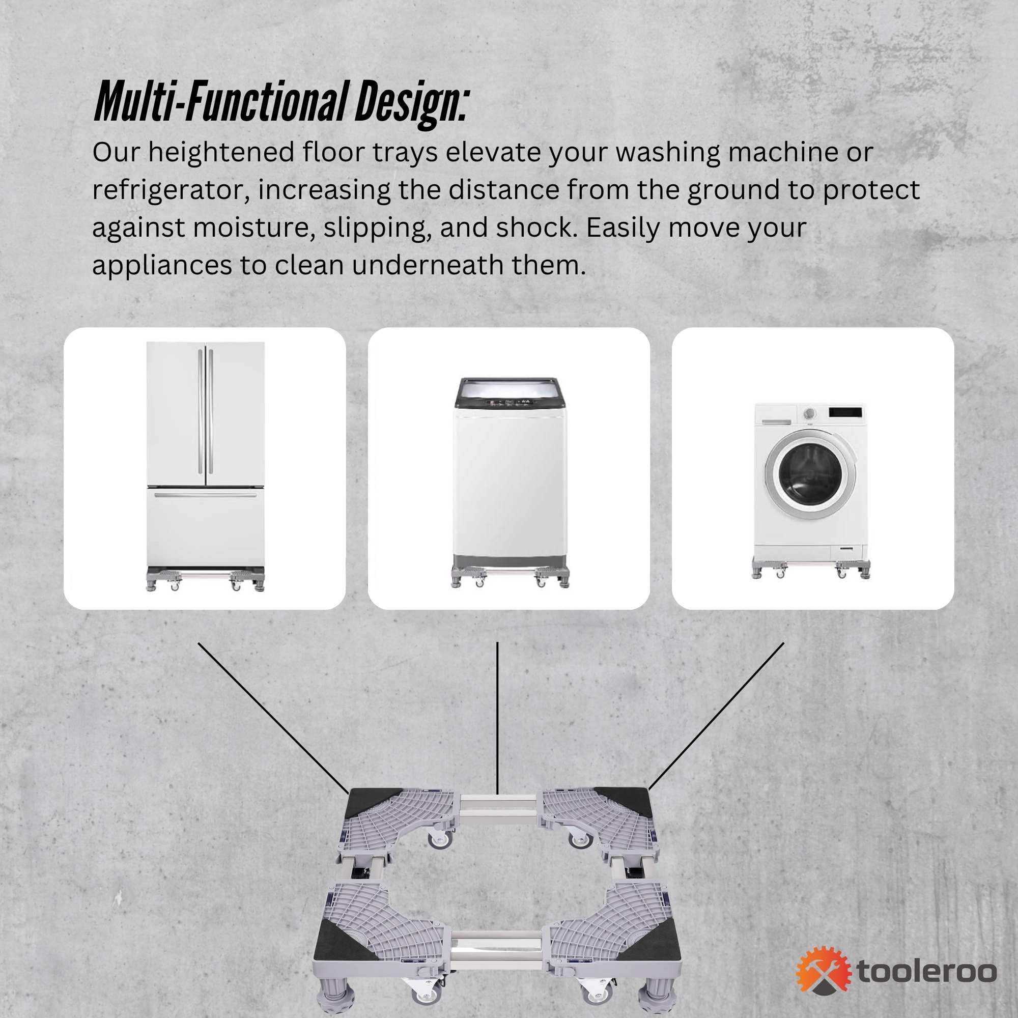 Washing Machines: Tooleroo Adjustable Appliance Base Stand for Washing Machine with Locking Wheels