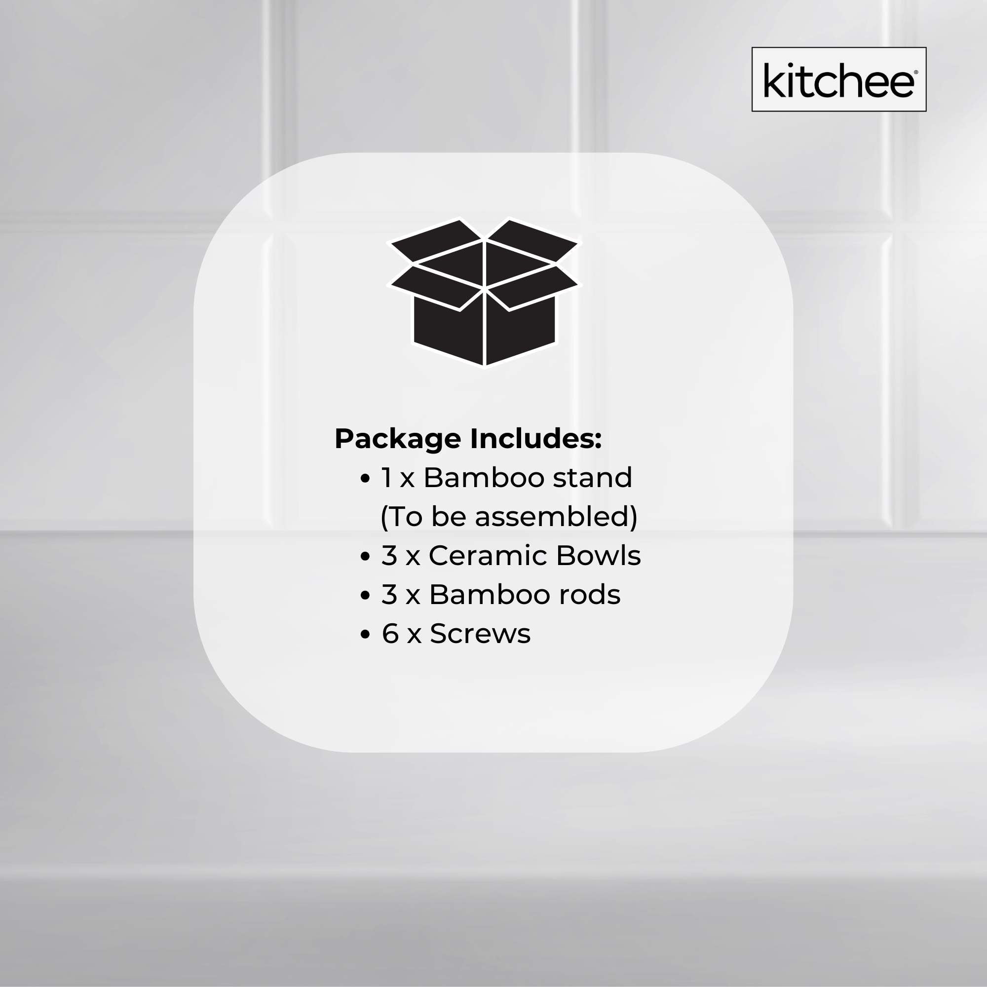 Food Storage: 3 Tier Porcelain Fruit Bowl - Ceramic Vegetable Storage With Bamboo Stand