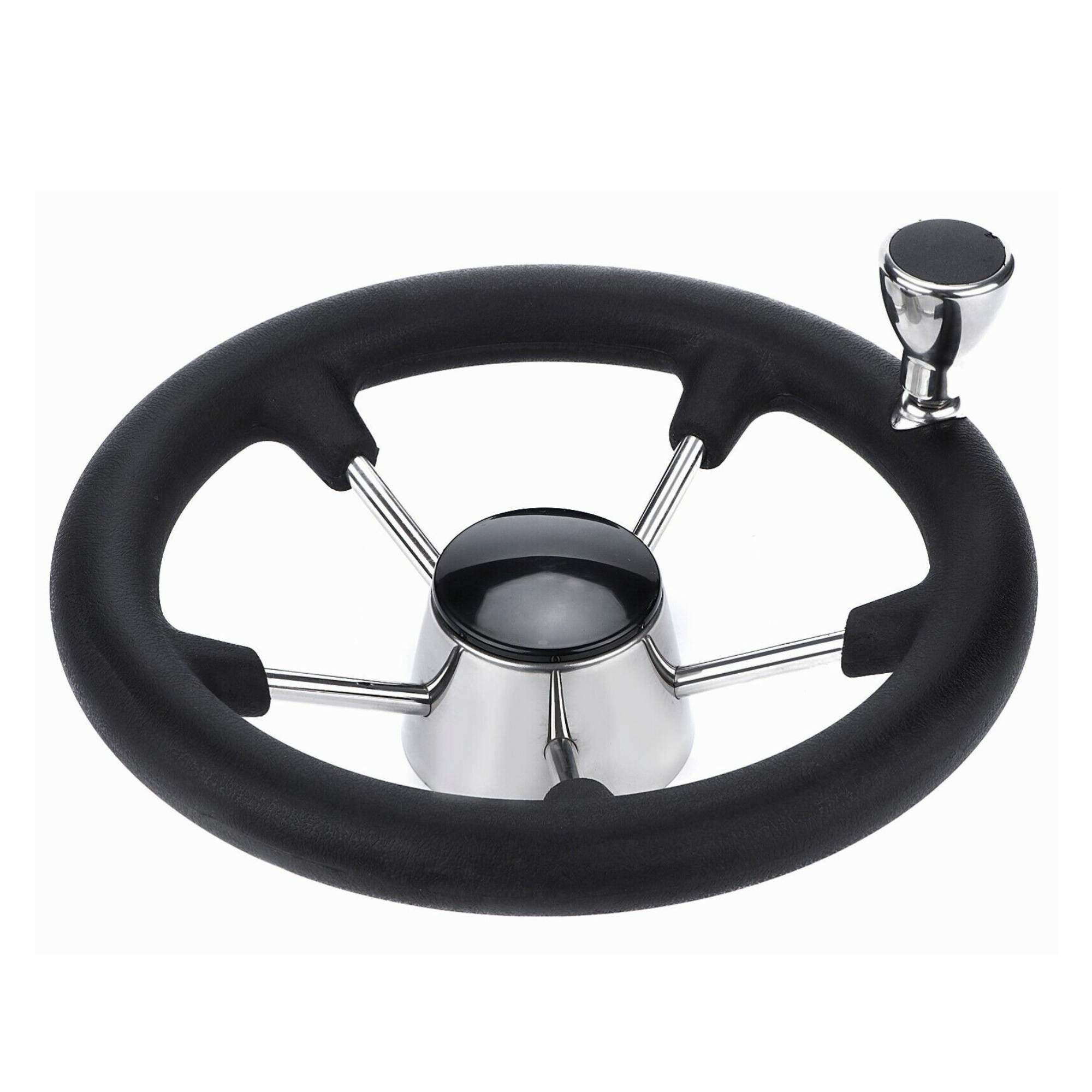Boating Accessories: 13.5" Boat Steering Wheel With Grip Cover - Stainless Steel 3/4" 5 Spoke With Knob