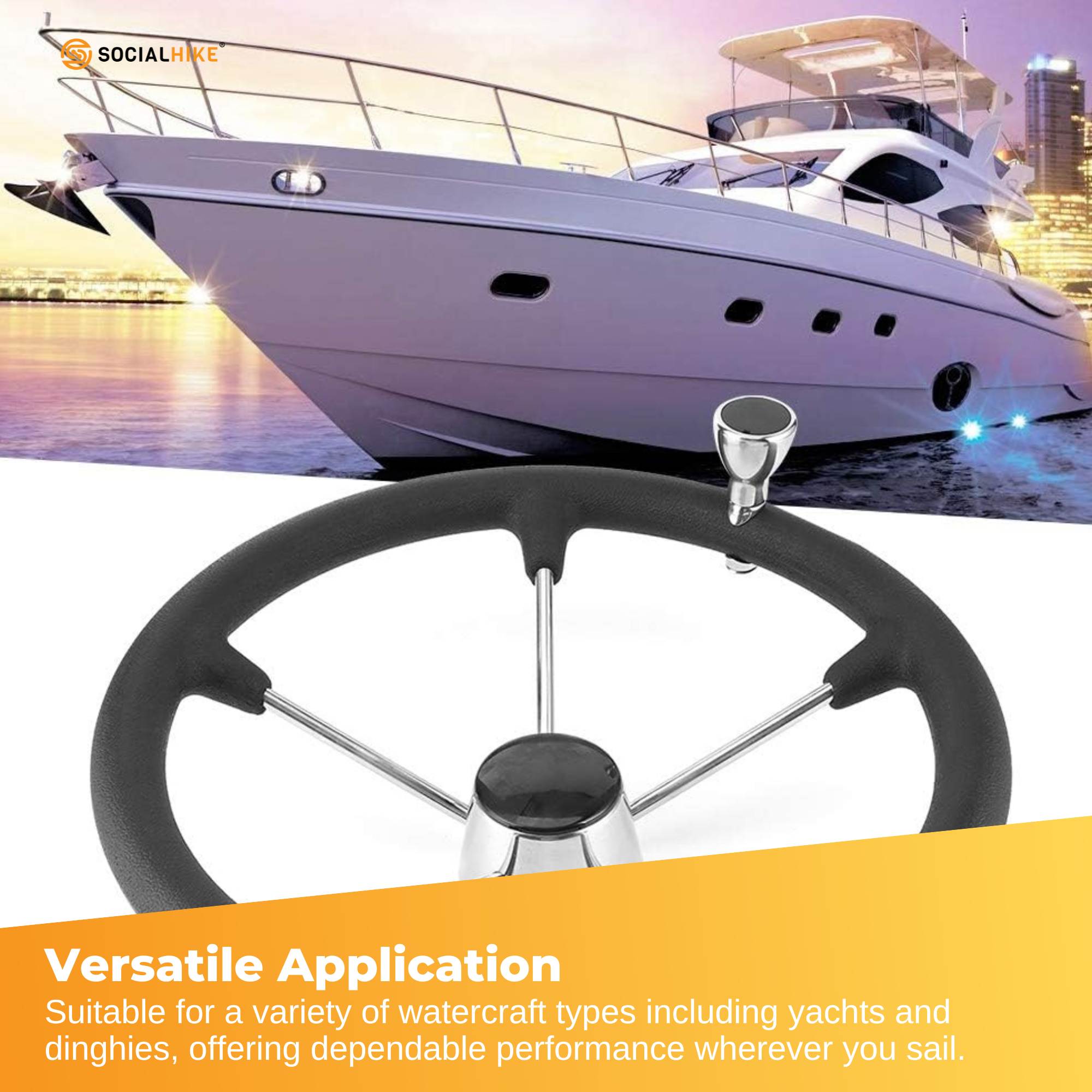 Boating Accessories: 13.5" Boat Steering Wheel With Grip Cover - Stainless Steel 3/4" 5 Spoke With Knob