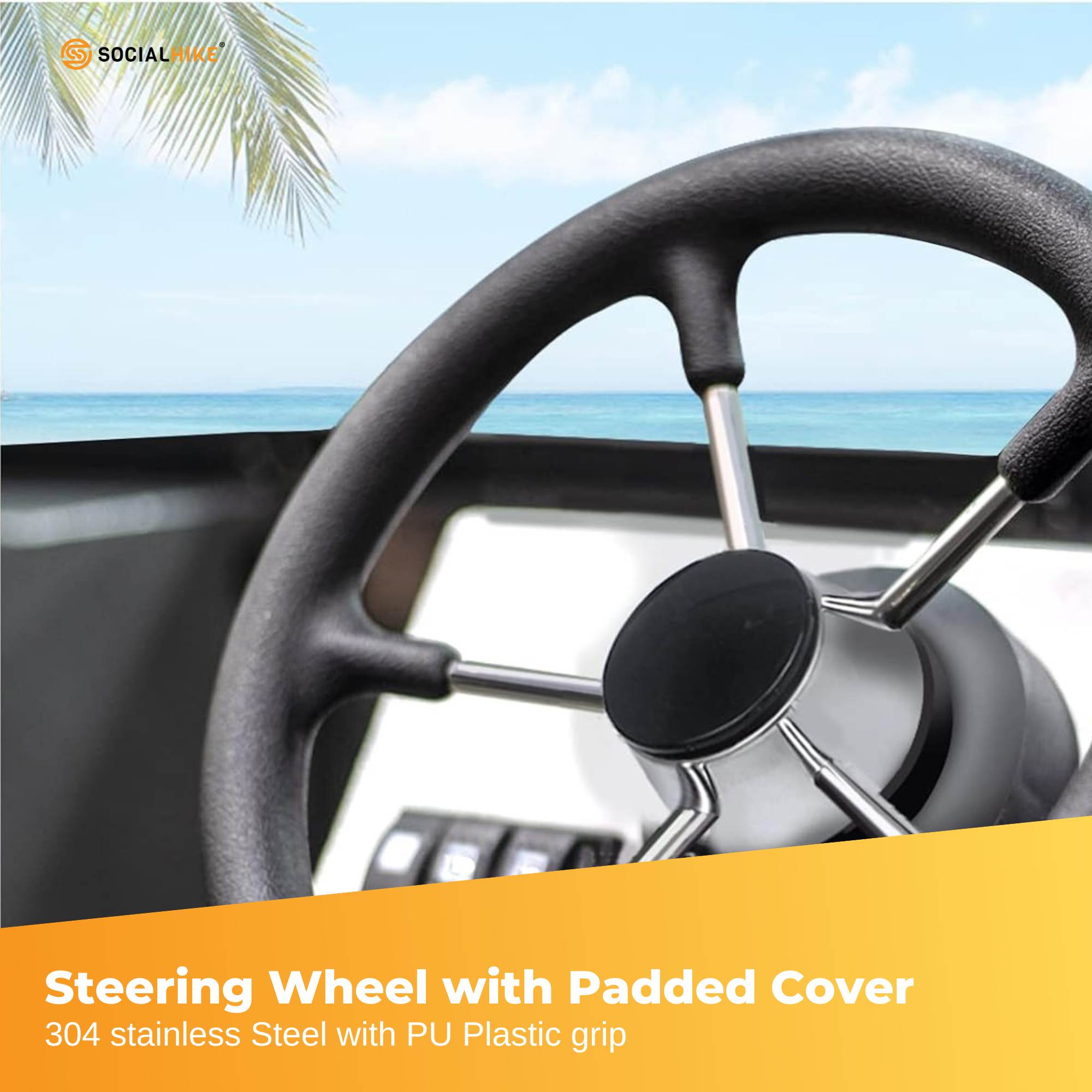 Boating Accessories: 13.5" Boat Steering Wheel With Grip Cover - Stainless Steel 3/4" 5 Spoke With Knob