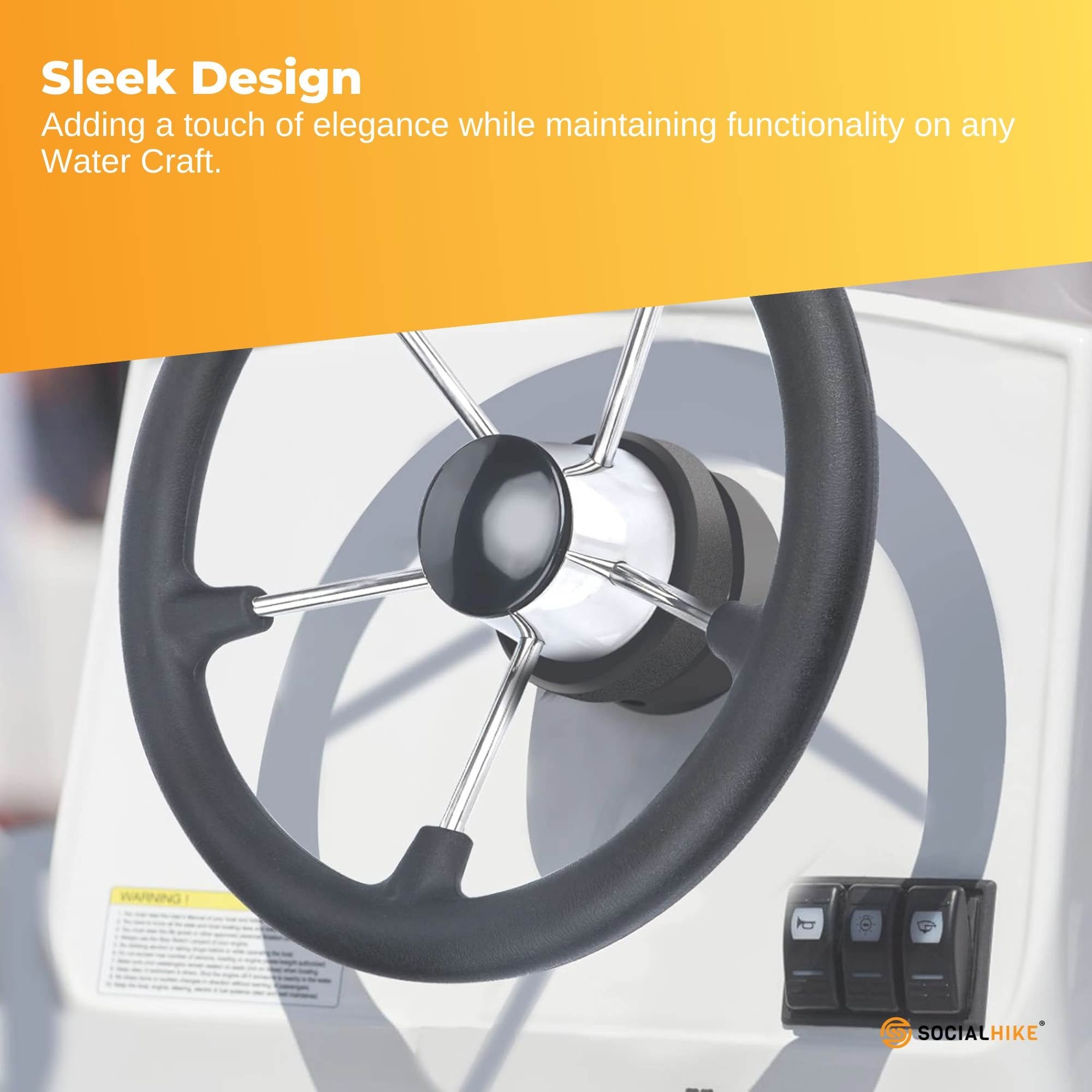 Boating Accessories: 13.5" Boat Steering Wheel With Grip Cover - Stainless Steel 3/4" 5 Spoke With Knob
