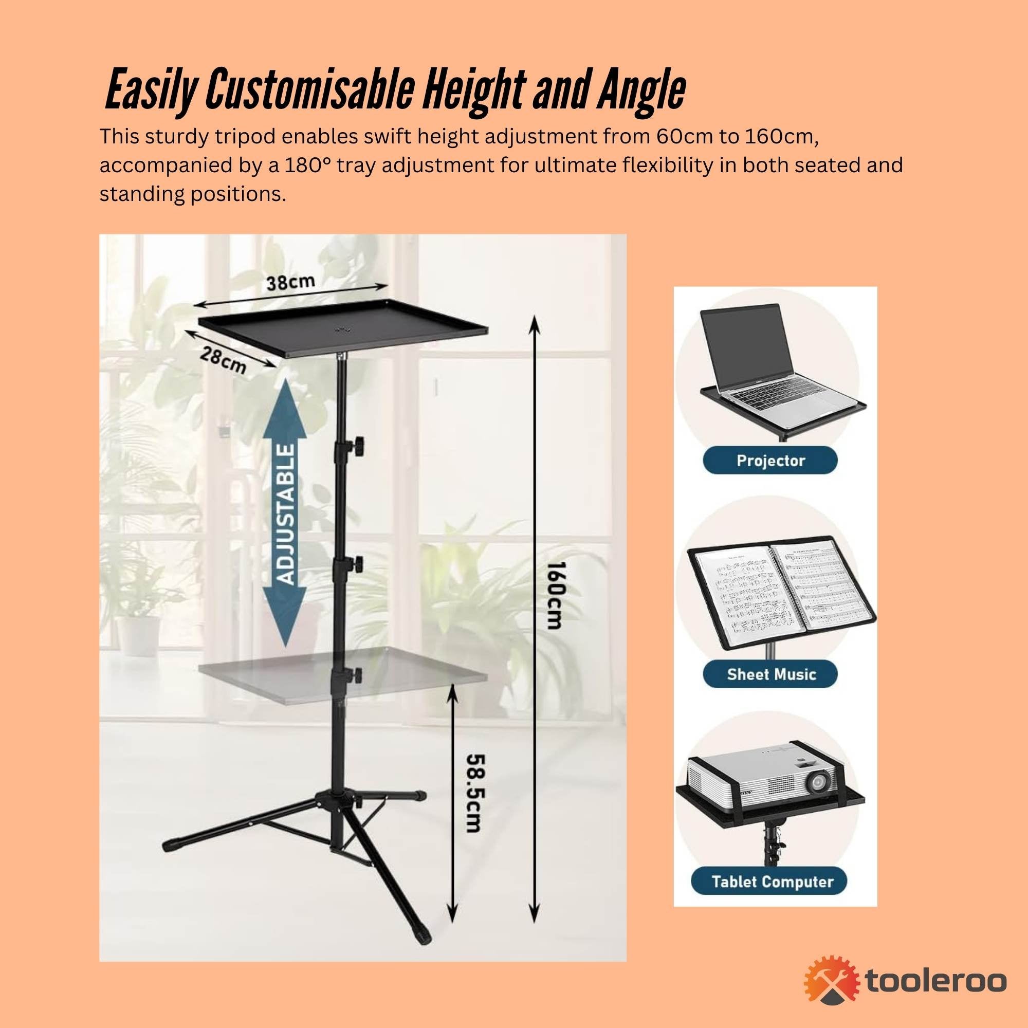 Laptop Stands: Laptop Stand Tripod - Adjustable Height Projector Holder With Phone Mount