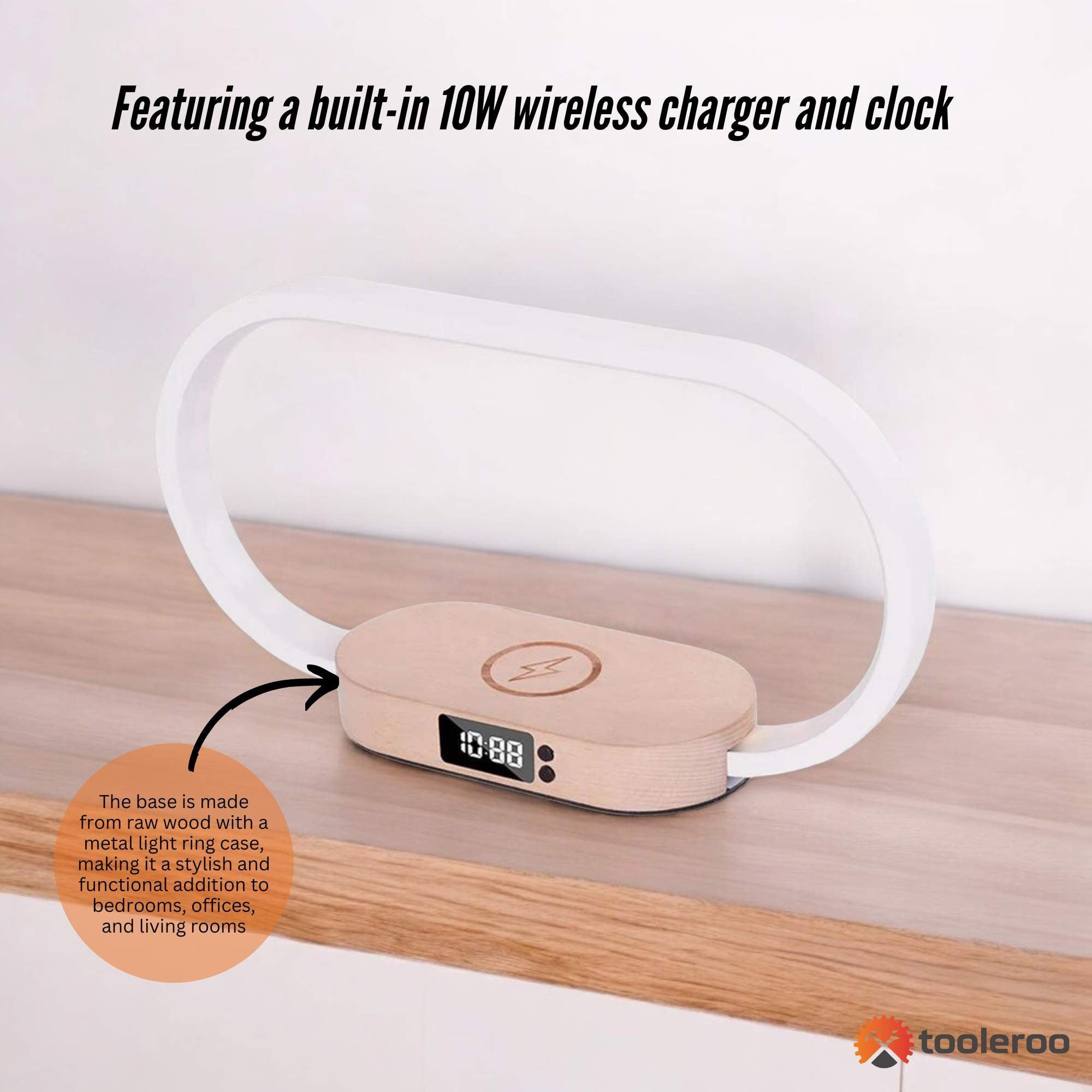 Table Lamps: Wireless Phone Charger Table Lamp - USB Port Charging Bedside Light With Clock