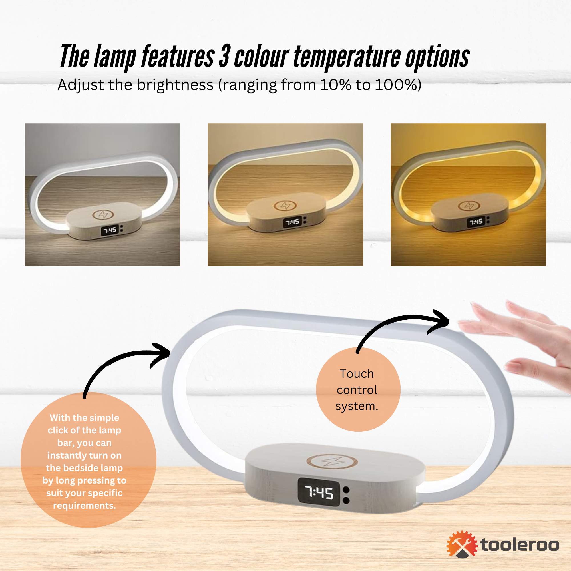 Table Lamps: Wireless Phone Charger Table Lamp - USB Port Charging Bedside Light With Clock