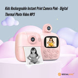 Camera Accessories: Kids Rechargeable Instant Print Camera Pink - Digital Thermal Photo Video MP3