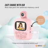 Camera Accessories: Kids Rechargeable Instant Print Camera Pink - Digital Thermal Photo Video MP3
