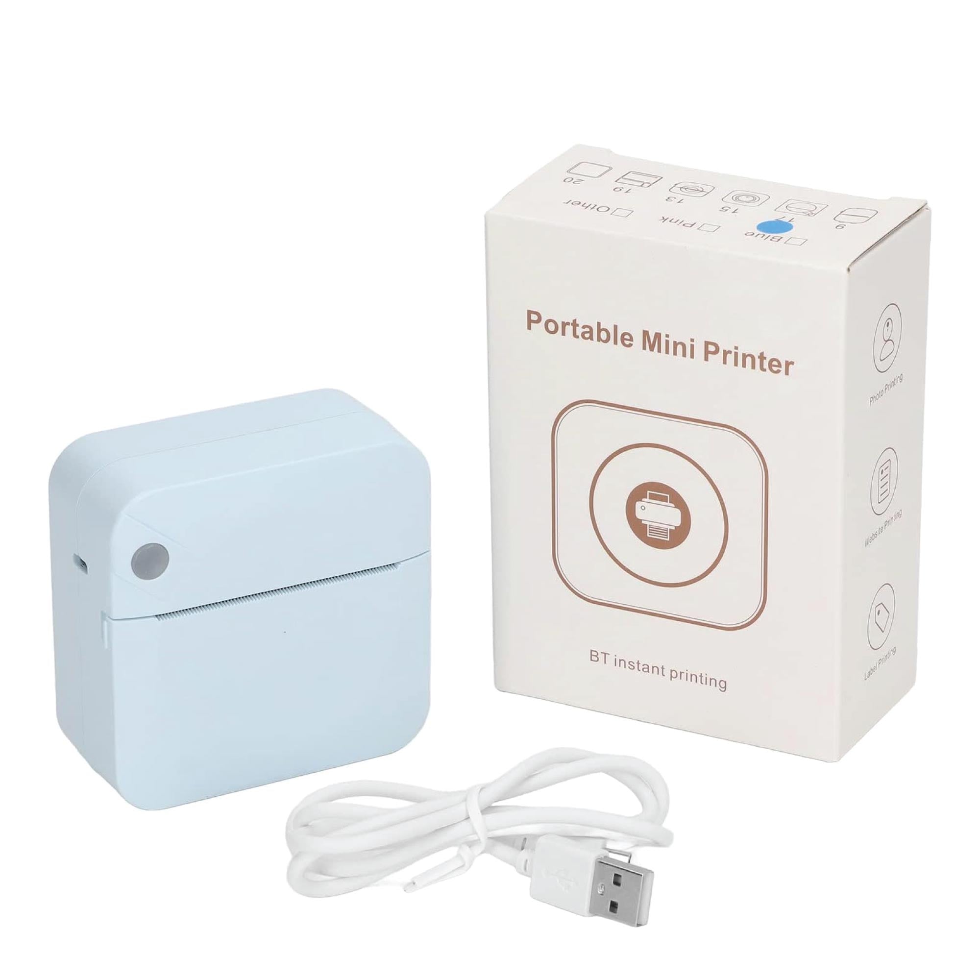 Printers & Accessories: Portable Mini Printer Blue - Inkless Bluetooth Phone Pocket Thermal Printing