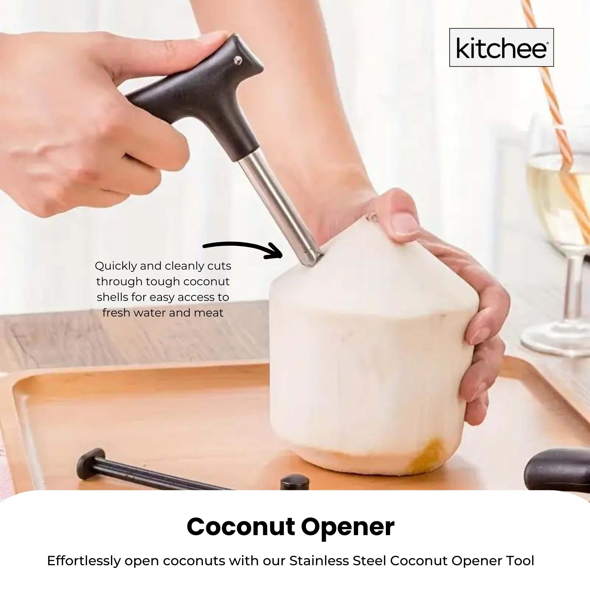 Kitchen Utensils: 1x Kitchee Coconut Opener - Stainless Steel Hole Punch Kitchen Tool