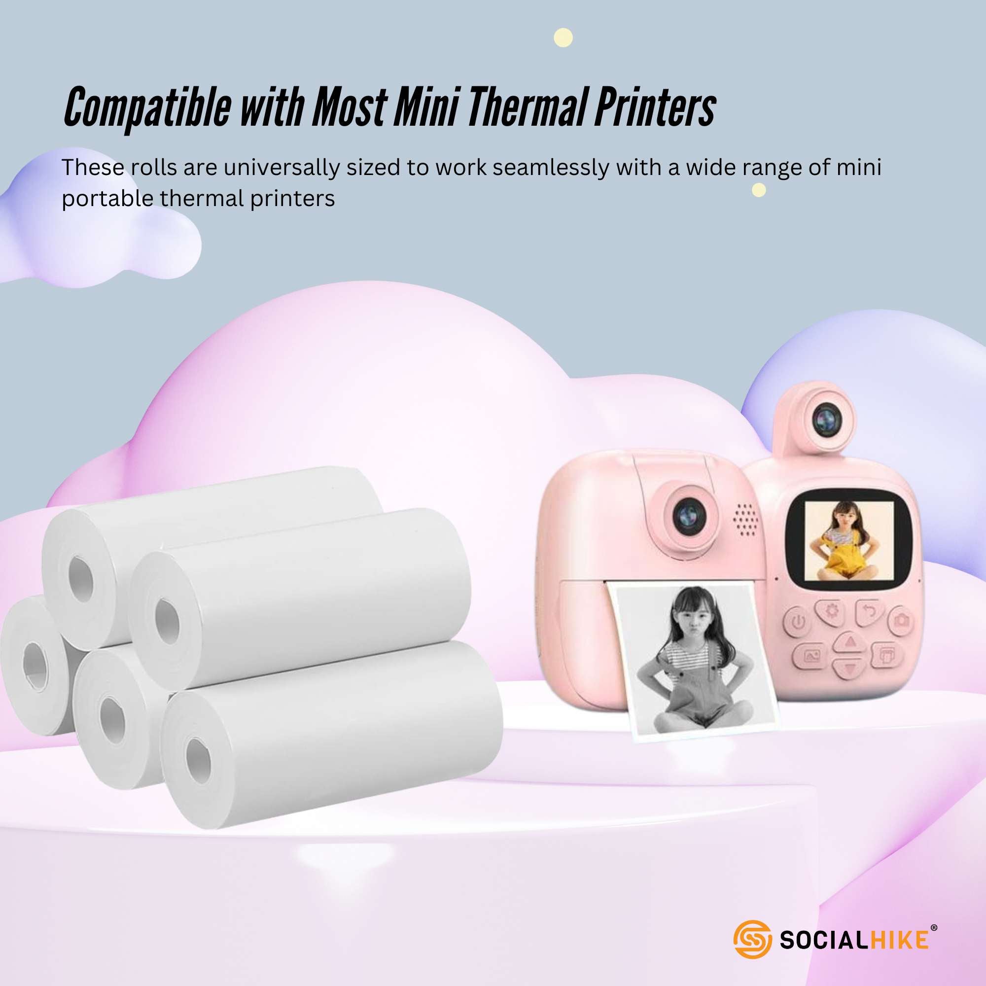 Paper Products: Social Hike 5 Pack Thermal Paper Camera Rolls - Instant Print Printer Refill
