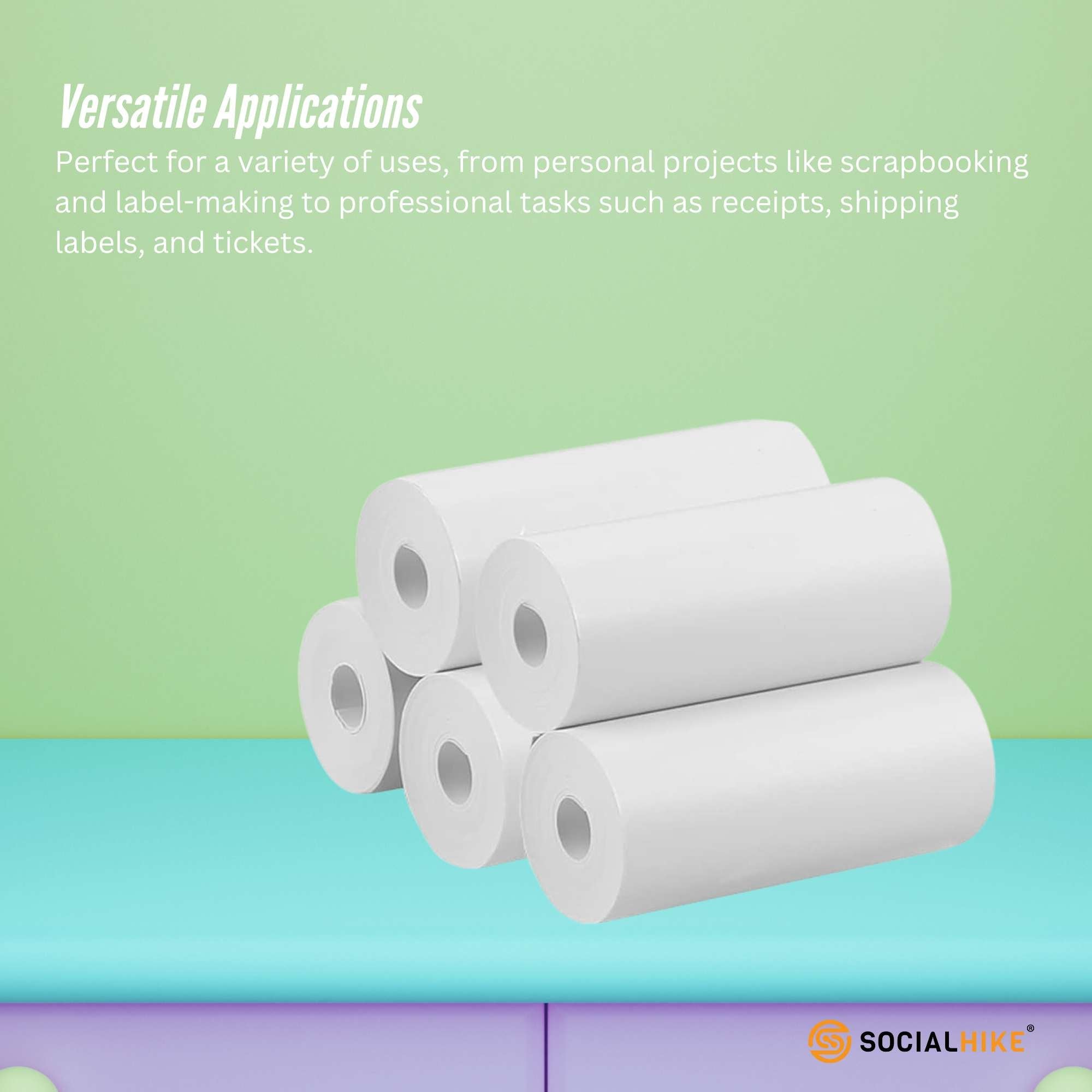 Paper Products: Social Hike 5 Pack Thermal Paper Camera Rolls - Instant Print Printer Refill