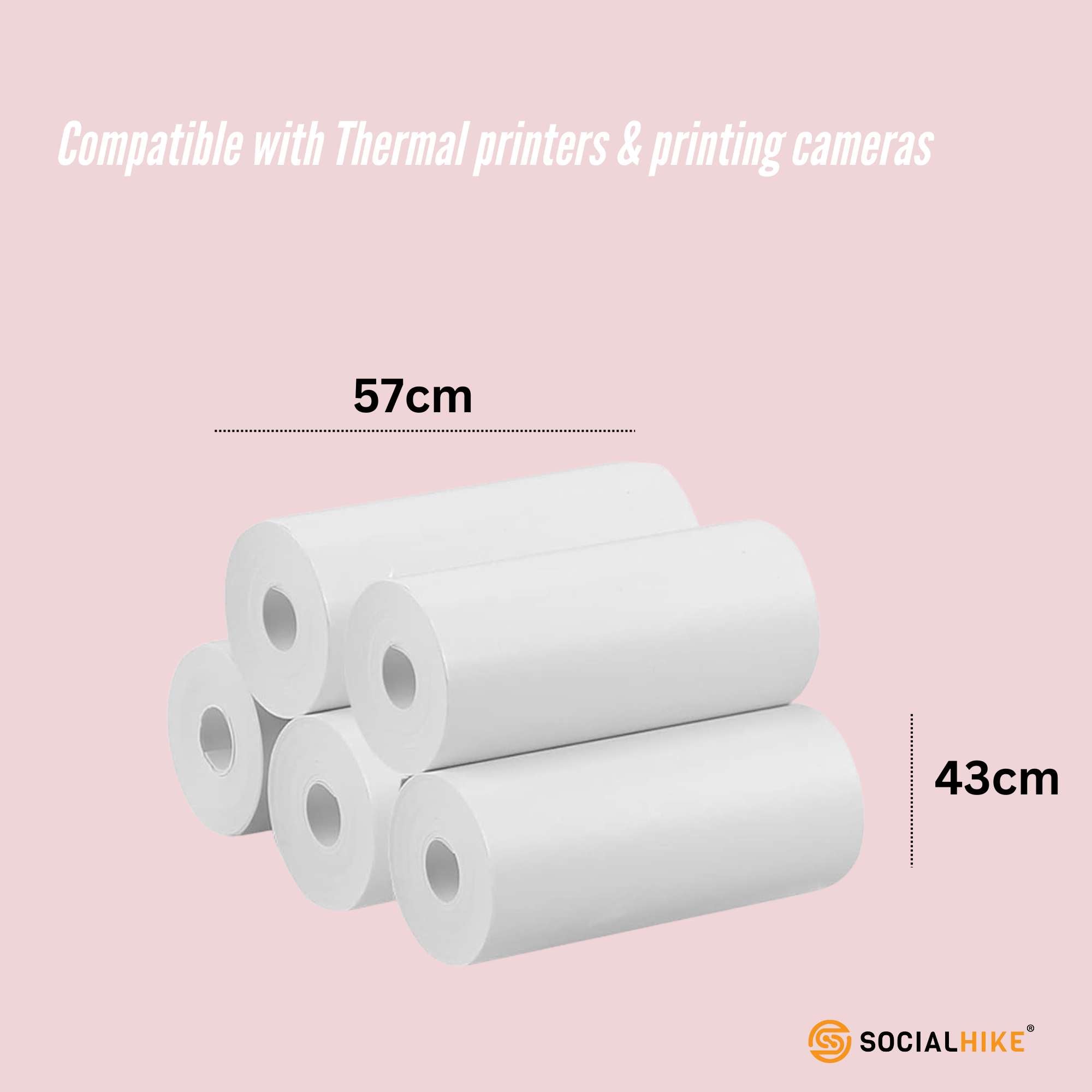Paper Products: Social Hike 5 Pack Thermal Paper Camera Rolls - Instant Print Printer Refill