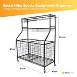 Storage Cabinets & Lockers: Social Hike Sports Equipment Storage Organiser Trolley on Wheels - Garage Basket