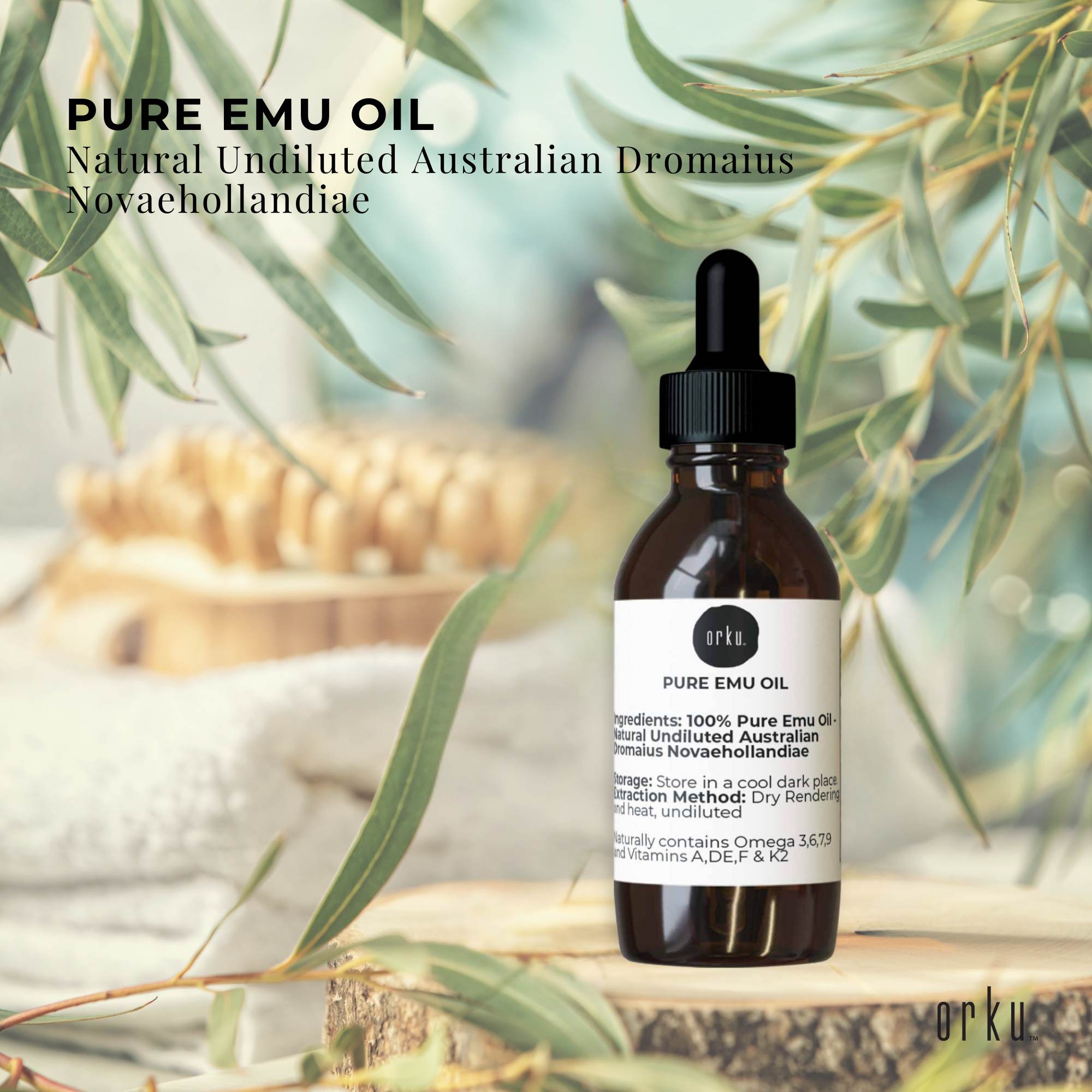 Facial Lotions & Moisturisers: Orku 25ml Pure Emu Oil with Dropper - Undiluted Natural Dromaius Novaehollandiae
