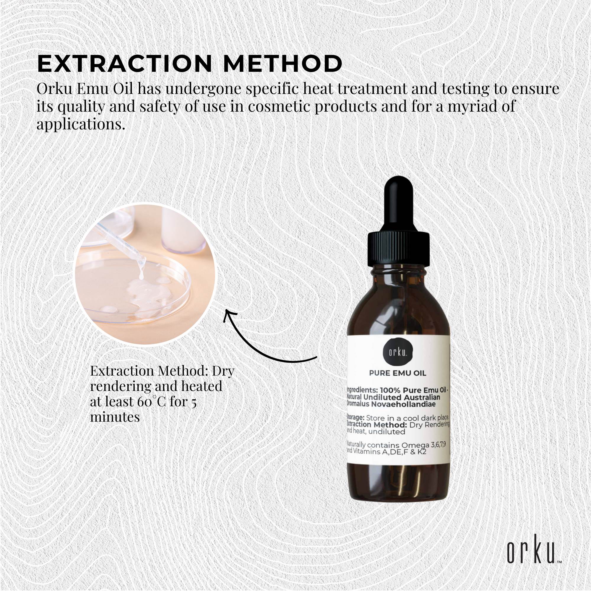 Facial Lotions & Moisturisers: Orku 25ml Pure Emu Oil with Dropper - Undiluted Natural Dromaius Novaehollandiae