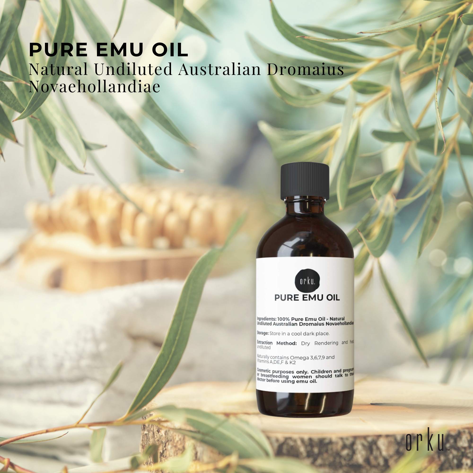 Facial Lotions & Moisturisers: Orku 100ml Pure Emu Oil - Natural Undiluted Australian Dromaius Novaehollandiae