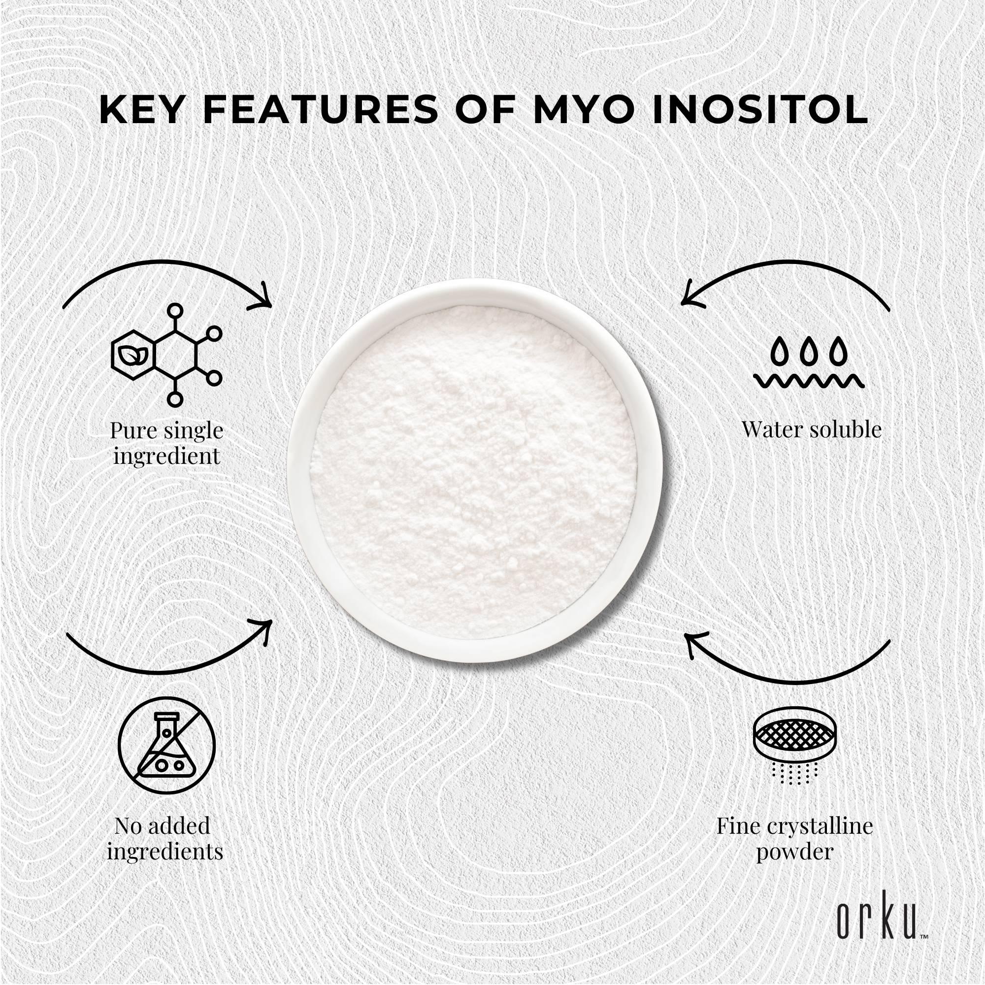 Orku 2Kg Myo Inositol Powder - USP Grade High Purity Unflavoured