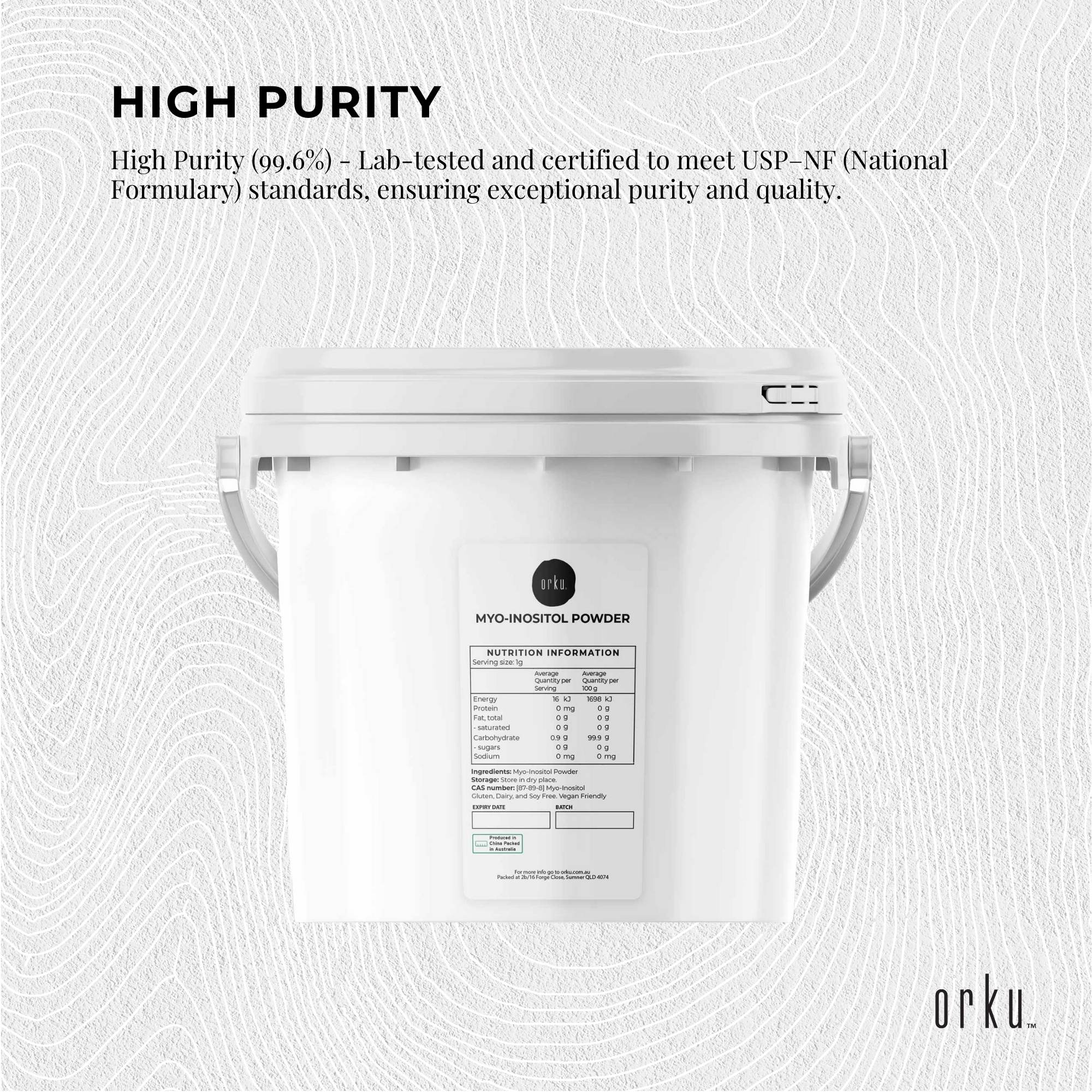 Orku 3.5Kg Myo Inositol Powder Tub - USP Grade High Purity Unflavoured