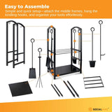 Fire Pit Accessories: Social Hike Firewood Rack Stand and Fireplace Tool Set for Log Holder Storage