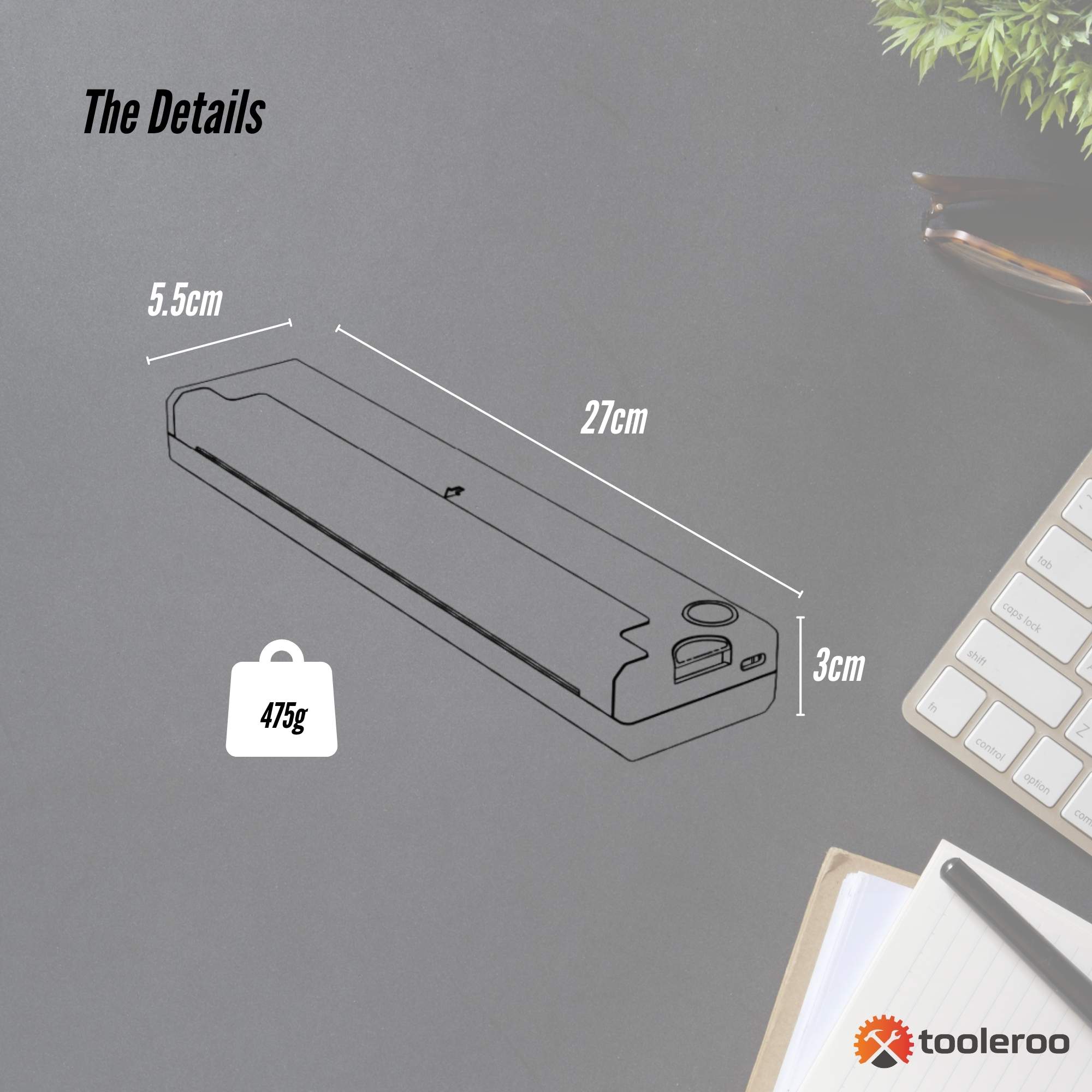 Printers & Accessories: Tooleroo Portable A4 Thermal Printer Black + Paper Kit - Wireless and Inkless