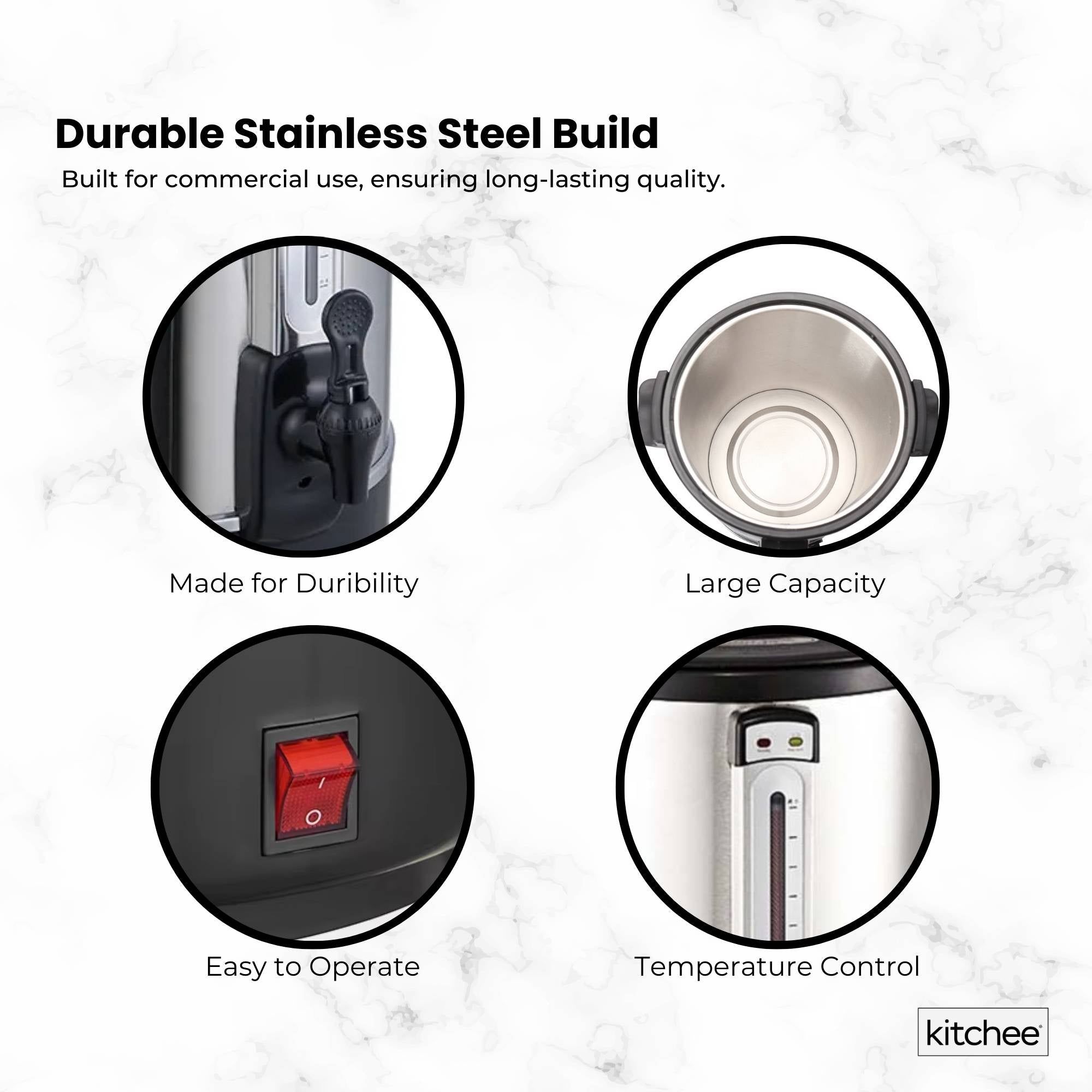 Kitchee 15L Electric Water Boiler - Stainless Steel Commercial Hot Liquid Urn