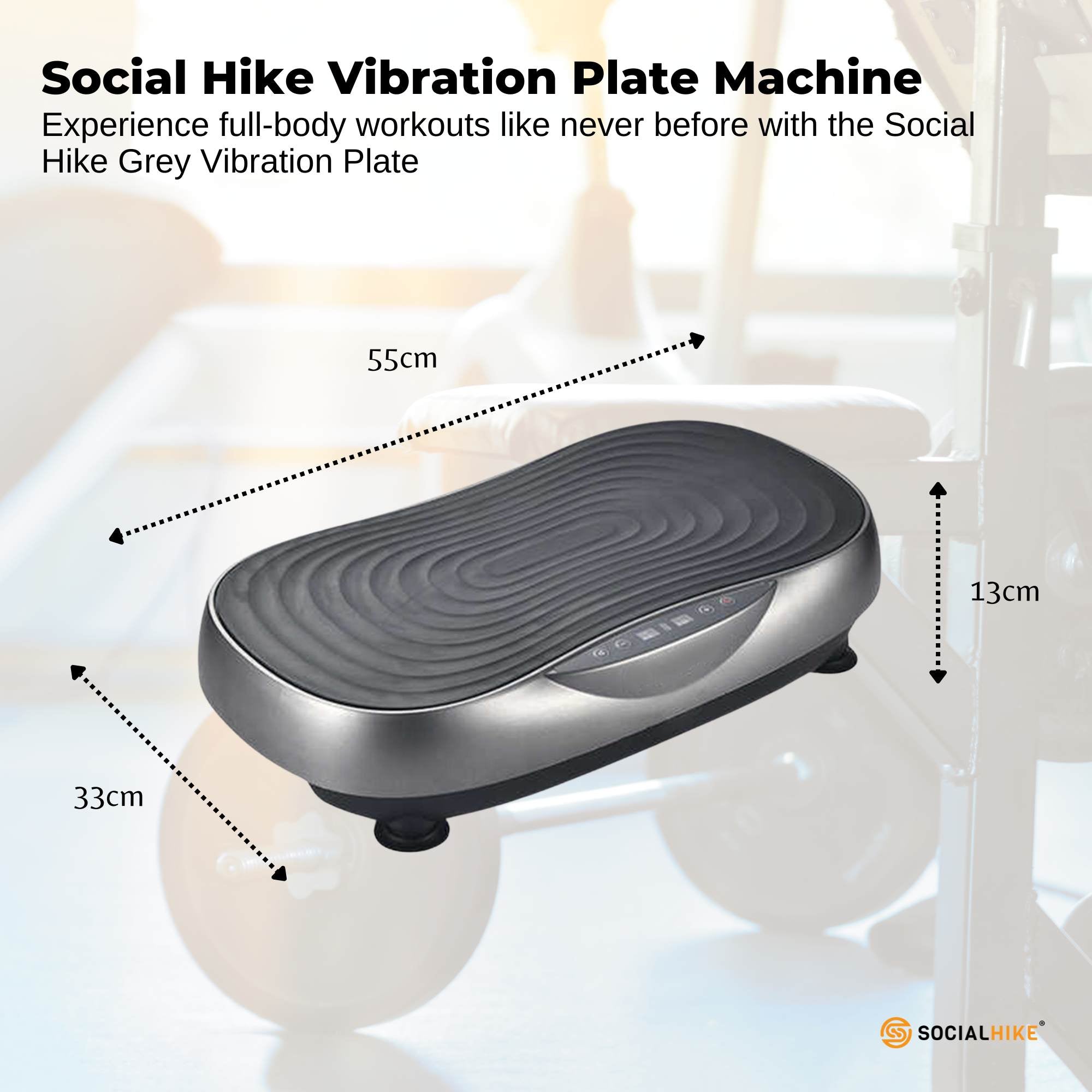 Social Hike 55cm Vibration Plate Machine Full Body Exercise Platform 200W Grey