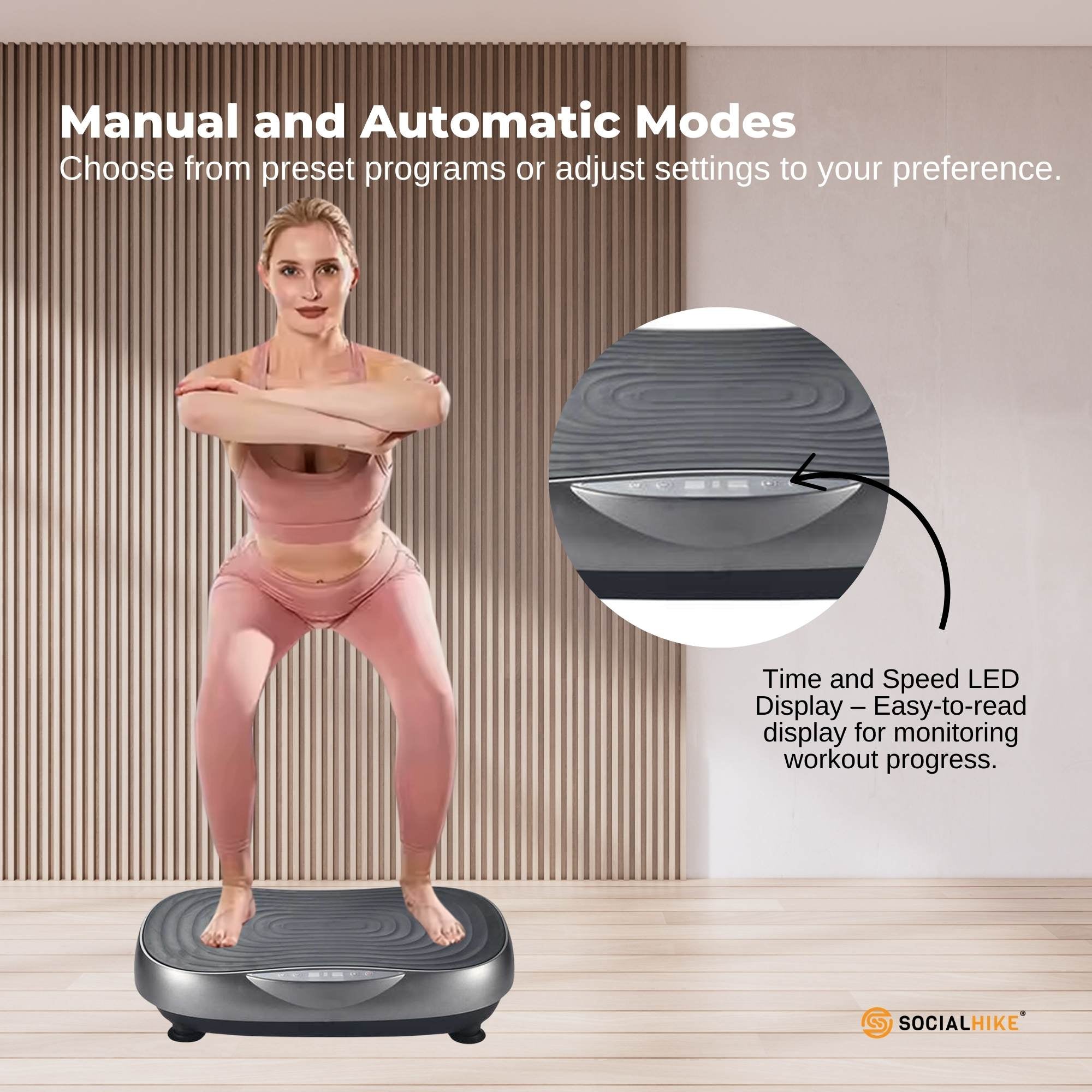 Social Hike 55cm Vibration Plate Machine Full Body Exercise Platform 200W Grey