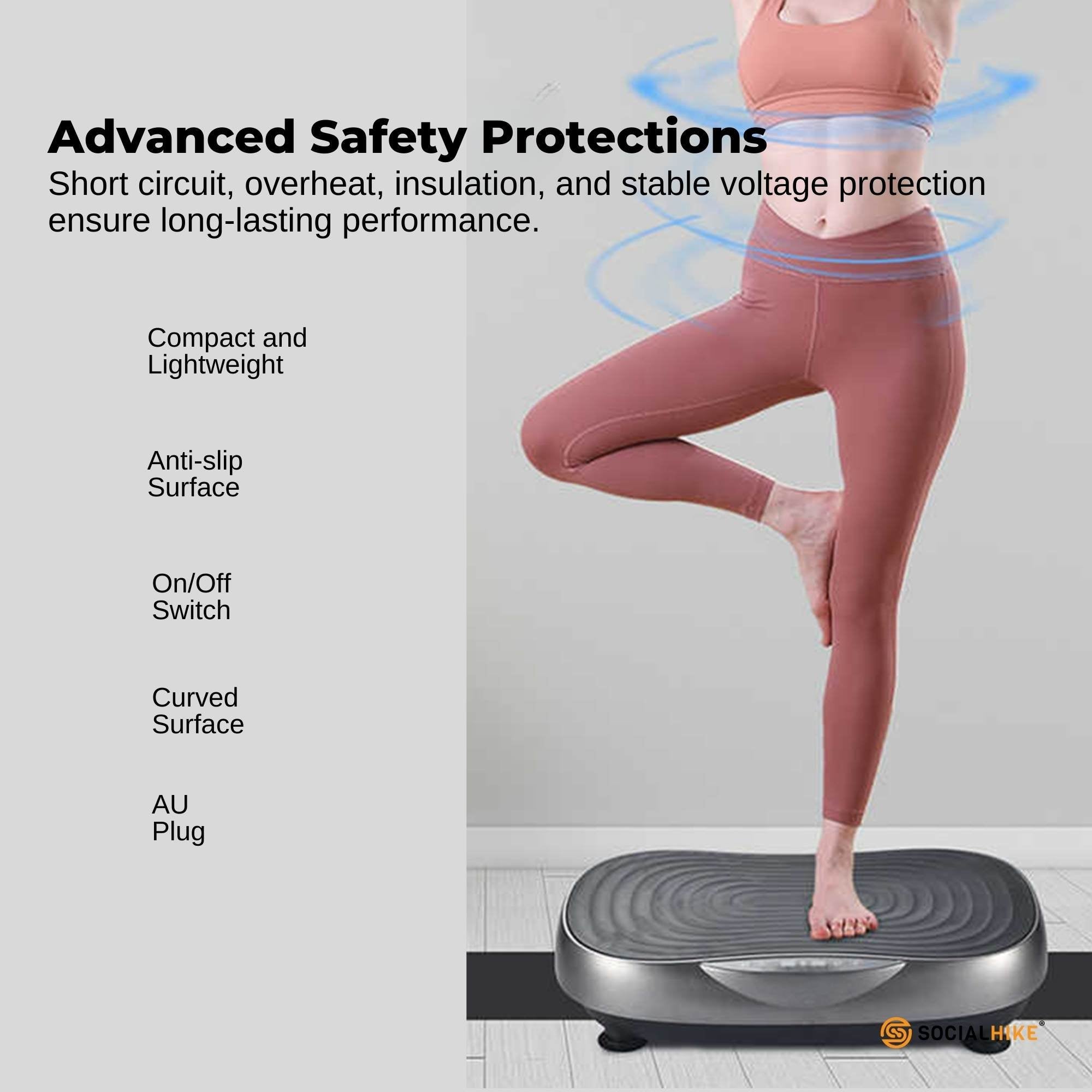 Social Hike 55cm Vibration Plate Machine Full Body Exercise Platform 200W Grey