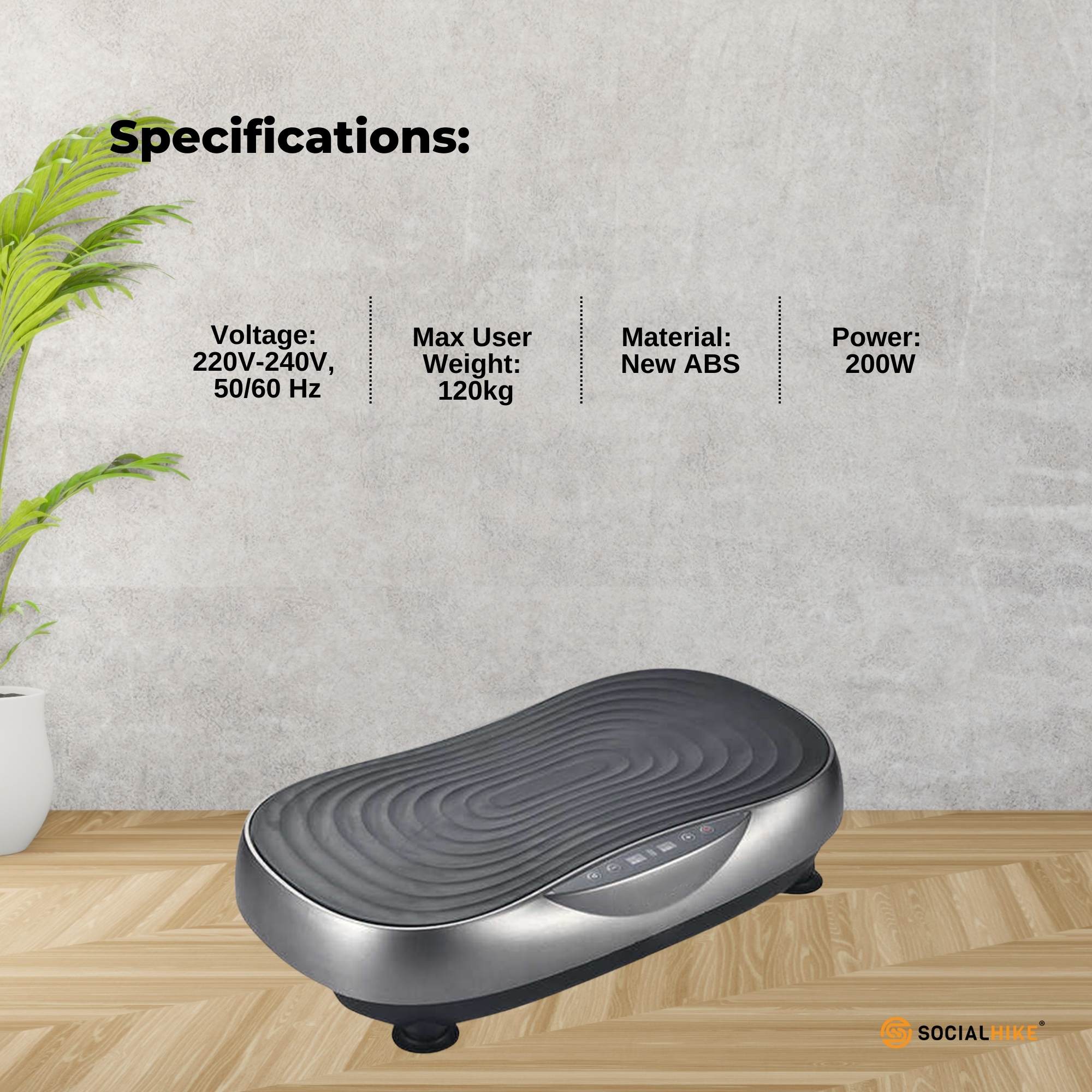 Social Hike 55cm Vibration Plate Machine Full Body Exercise Platform 200W Grey