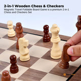 Board Games: Social Hike Wooden Chess & Checkers 2 in 1  Magnetic Travel Foldable Board Game
