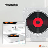 Tooleroo Wall Mountable CD Player Speaker - Bluetooth HiFi FM Radio White