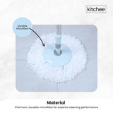4x Kitchee Microfibre Mop Head Replacement for Kitchee Spin Mop - White Round