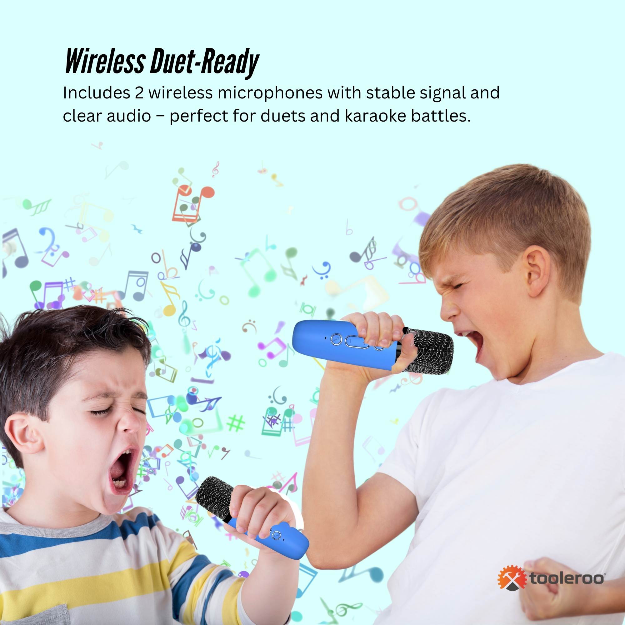 Mini Karaoke Machine and 2x Wireless Microphones Portable Bluetooth Speaker Blue