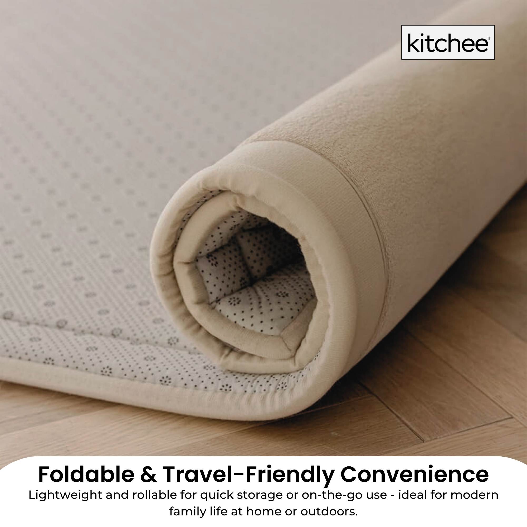 Kitchee Foam Floor Mat 150x200cm - Padded Thick Soft Tatami Style Rug Cream