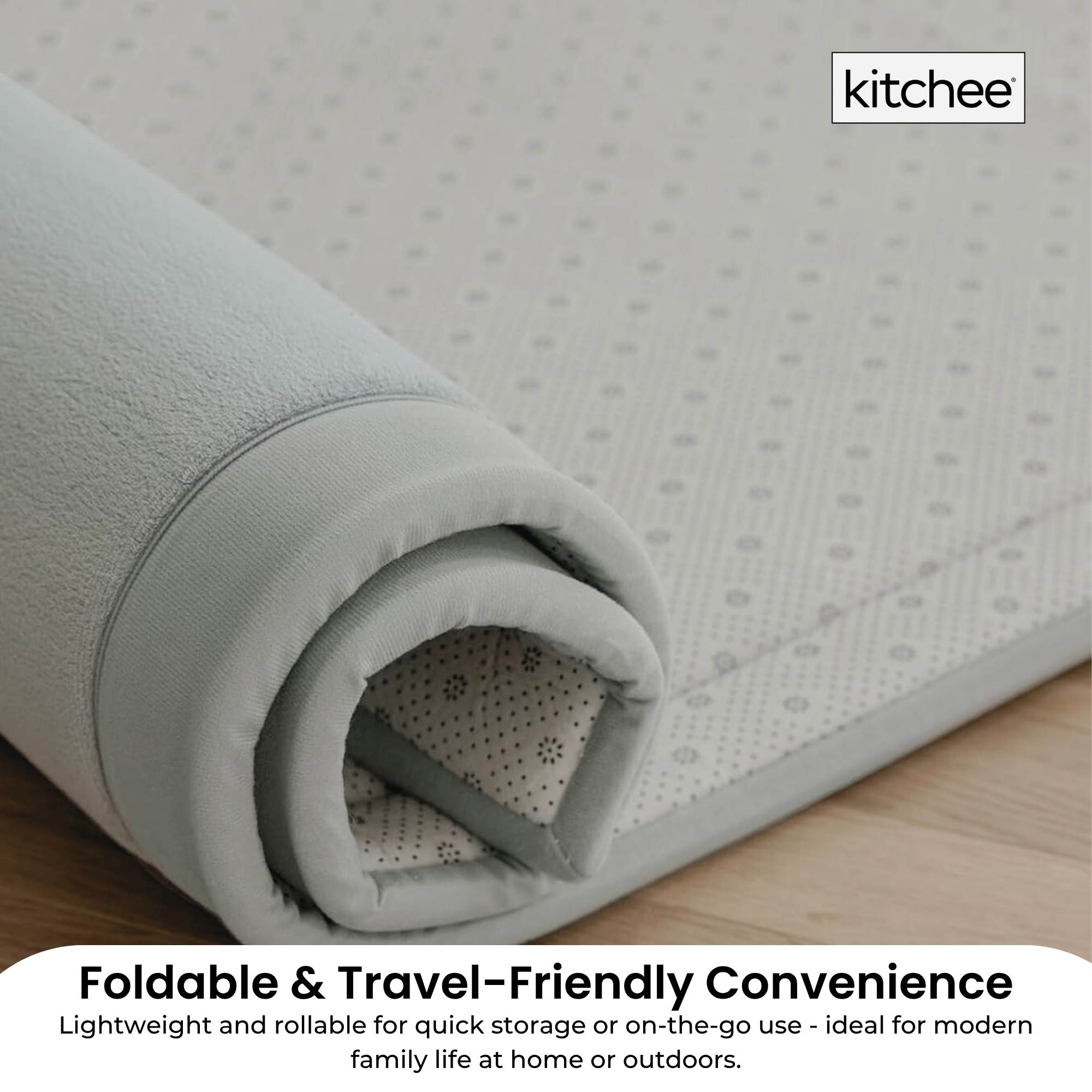 Kitchee Foam Floor Mat 200x200cm - Padded Thick Deep Soft Tatami Style Rug Grey